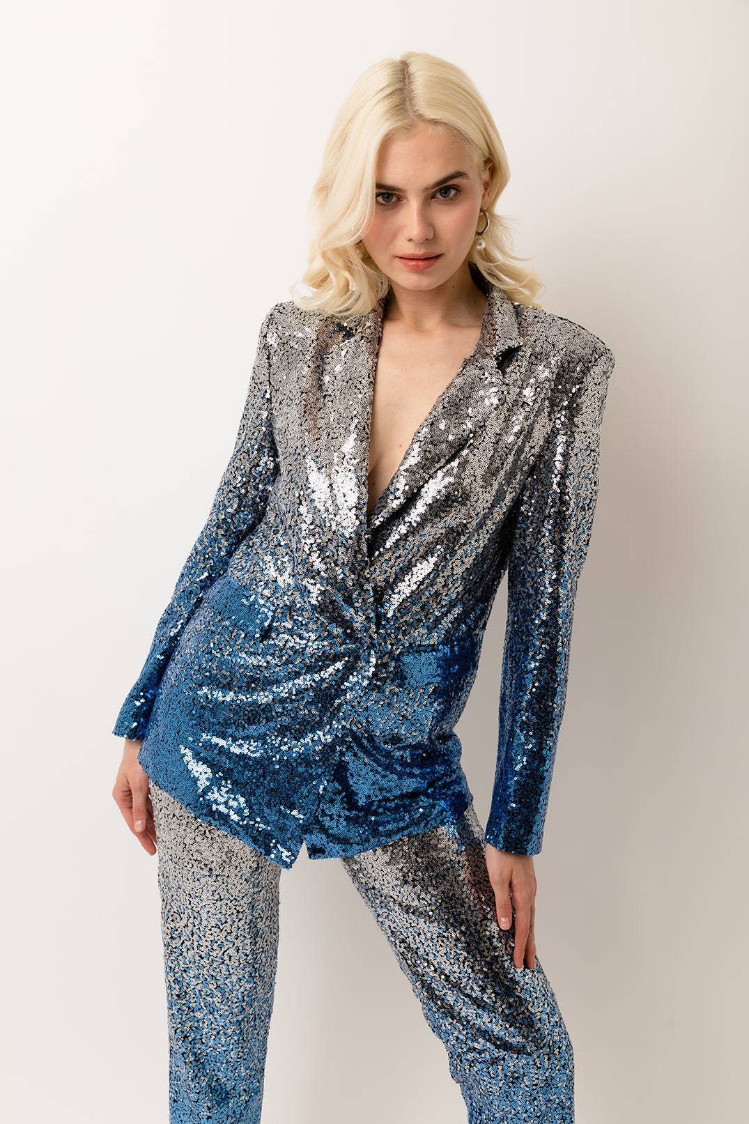 Dua Ombre High Waisted Party Sparkly Sequin Wide Leg Trousers