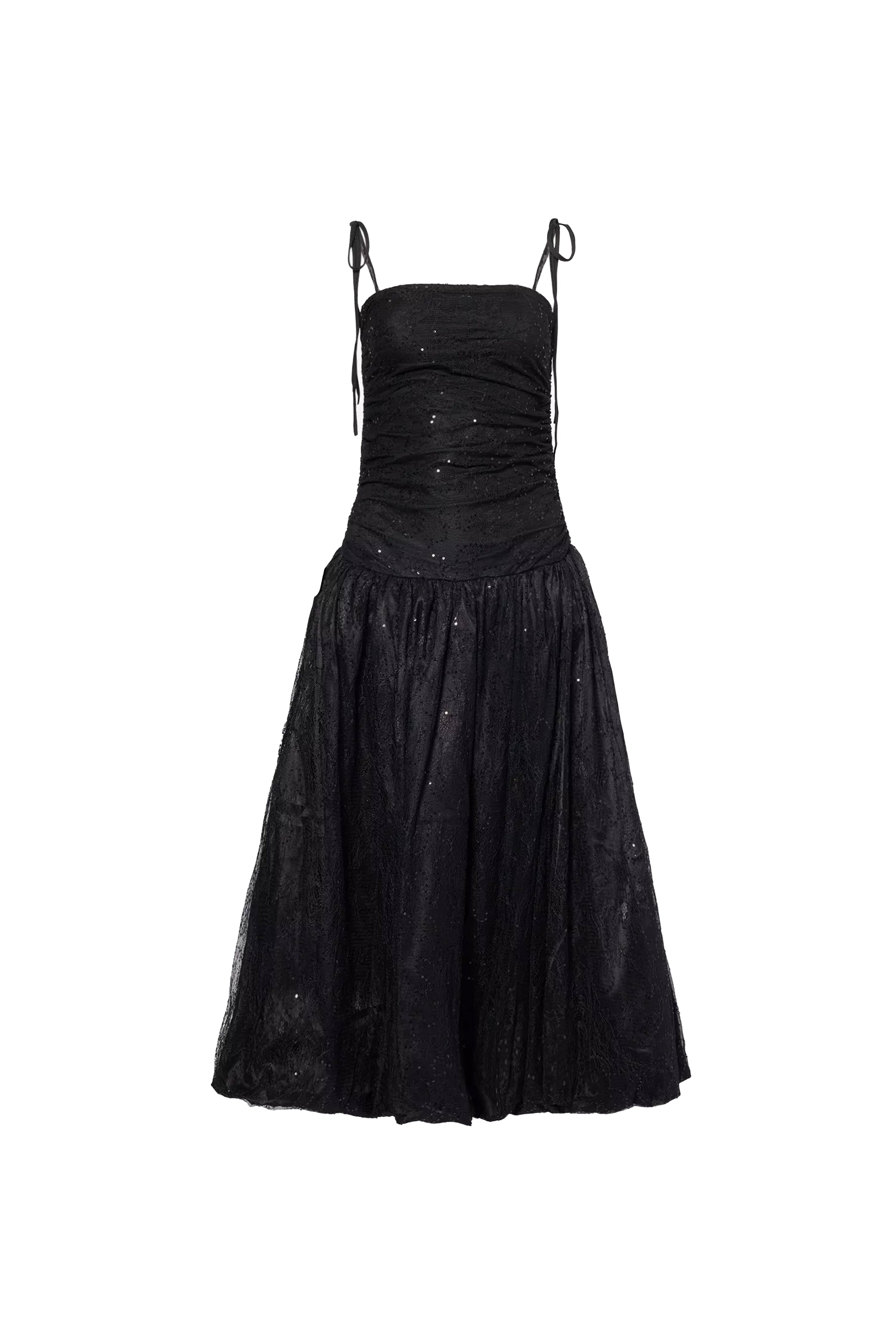 Alexa Black Lace Sequin Puffball Dress