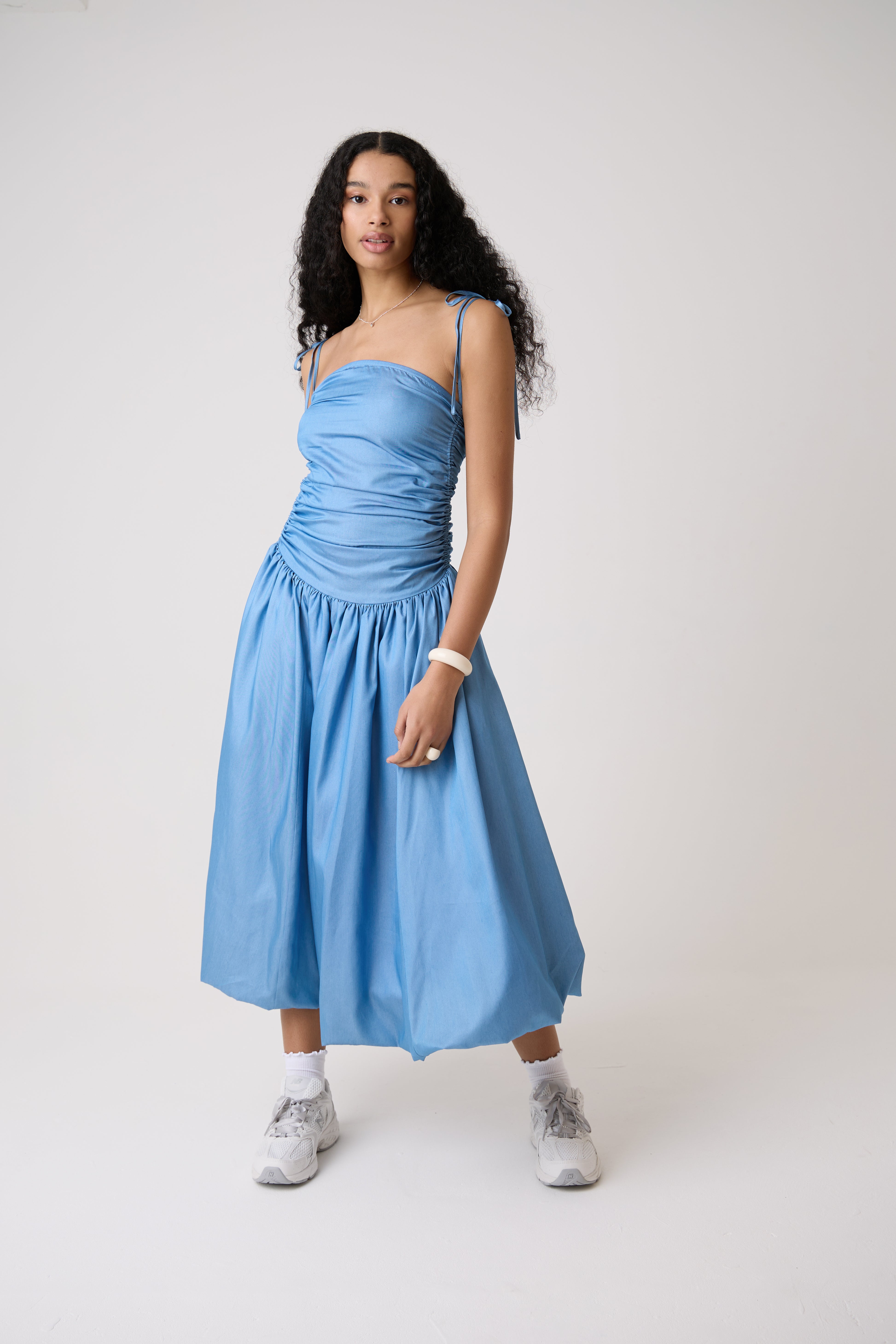 Alexa Chambray Blue Puffball Dress