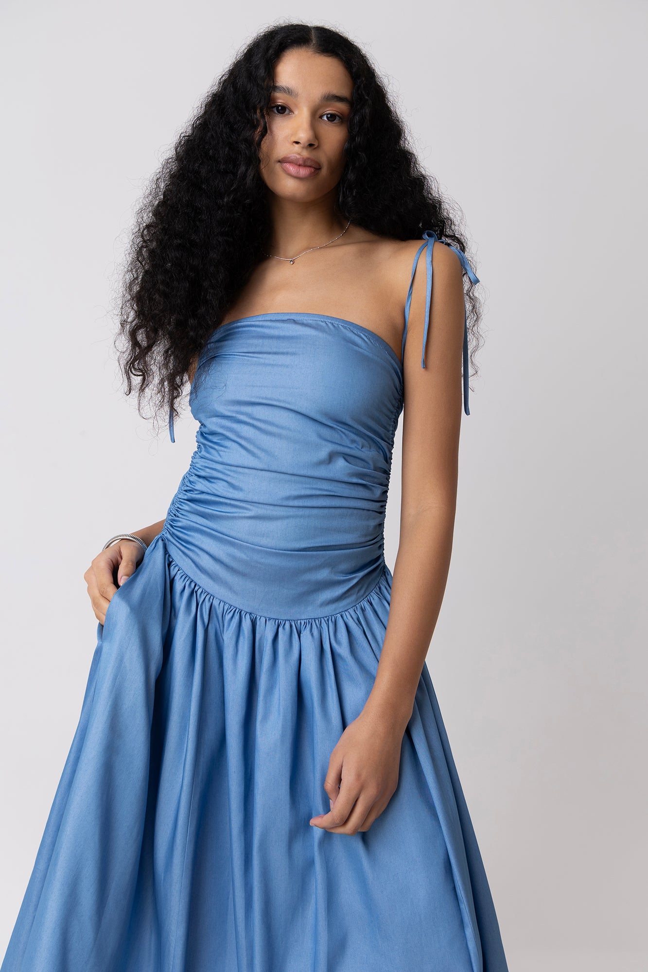 Alexa Chambray Blue Puffball Dress