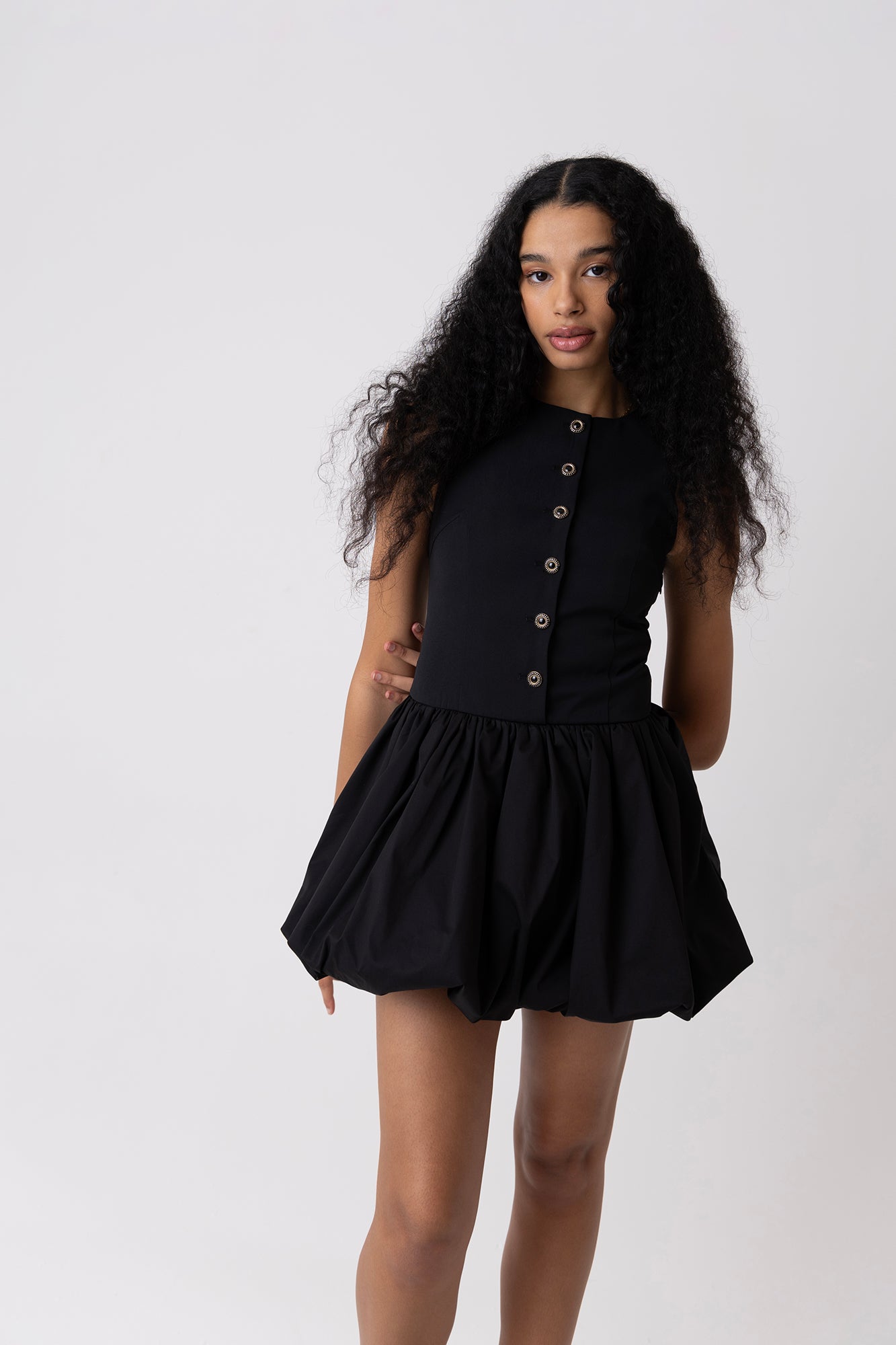Aimee Black Tailored Mini Puffball Dress