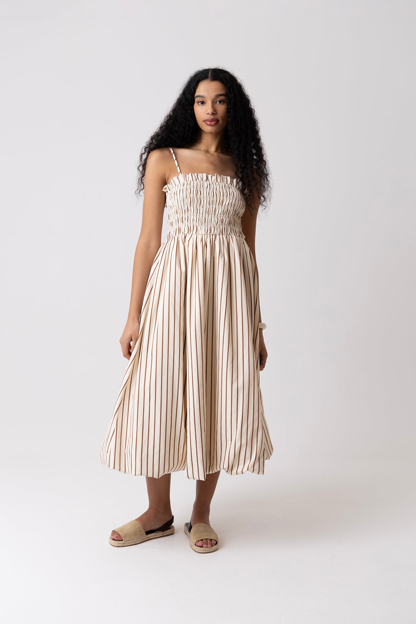 Polly Beige Stripe Puffball Dress