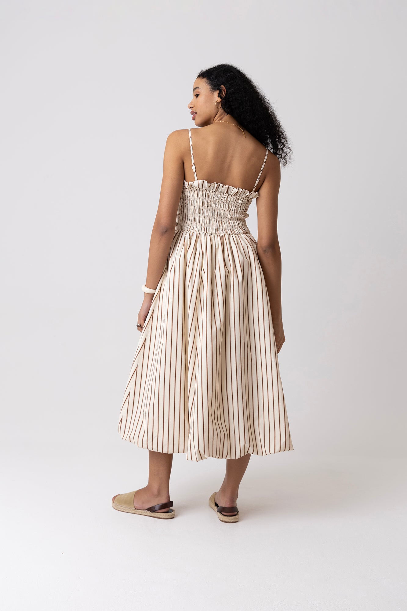 Polly Pure Cotton Beige Stripe Puffball Dress