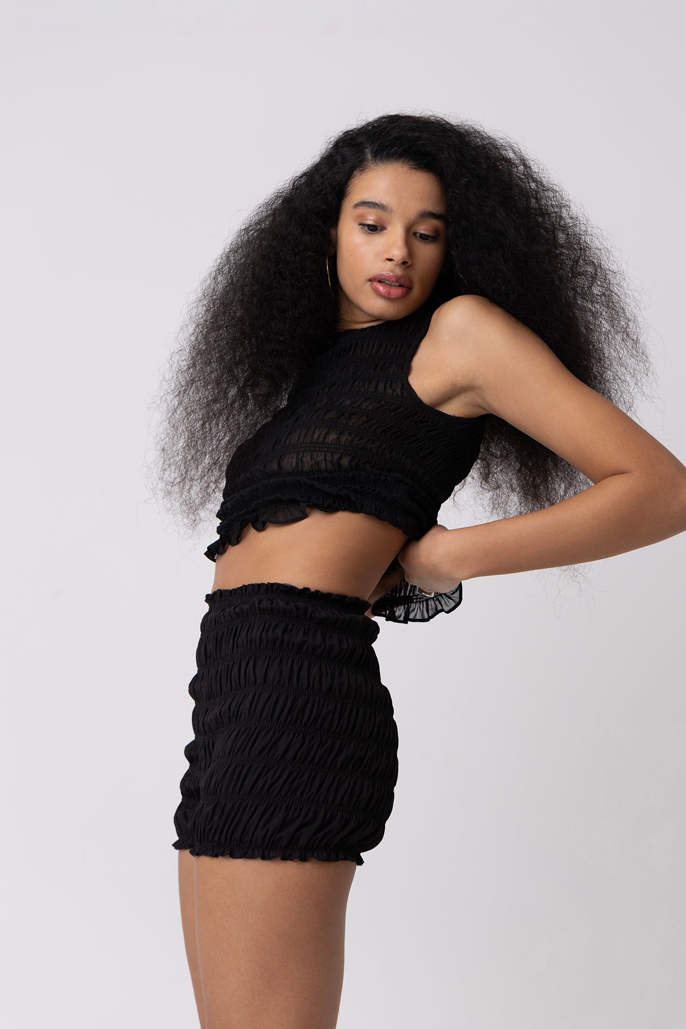 Danica Black Shirred Shorts