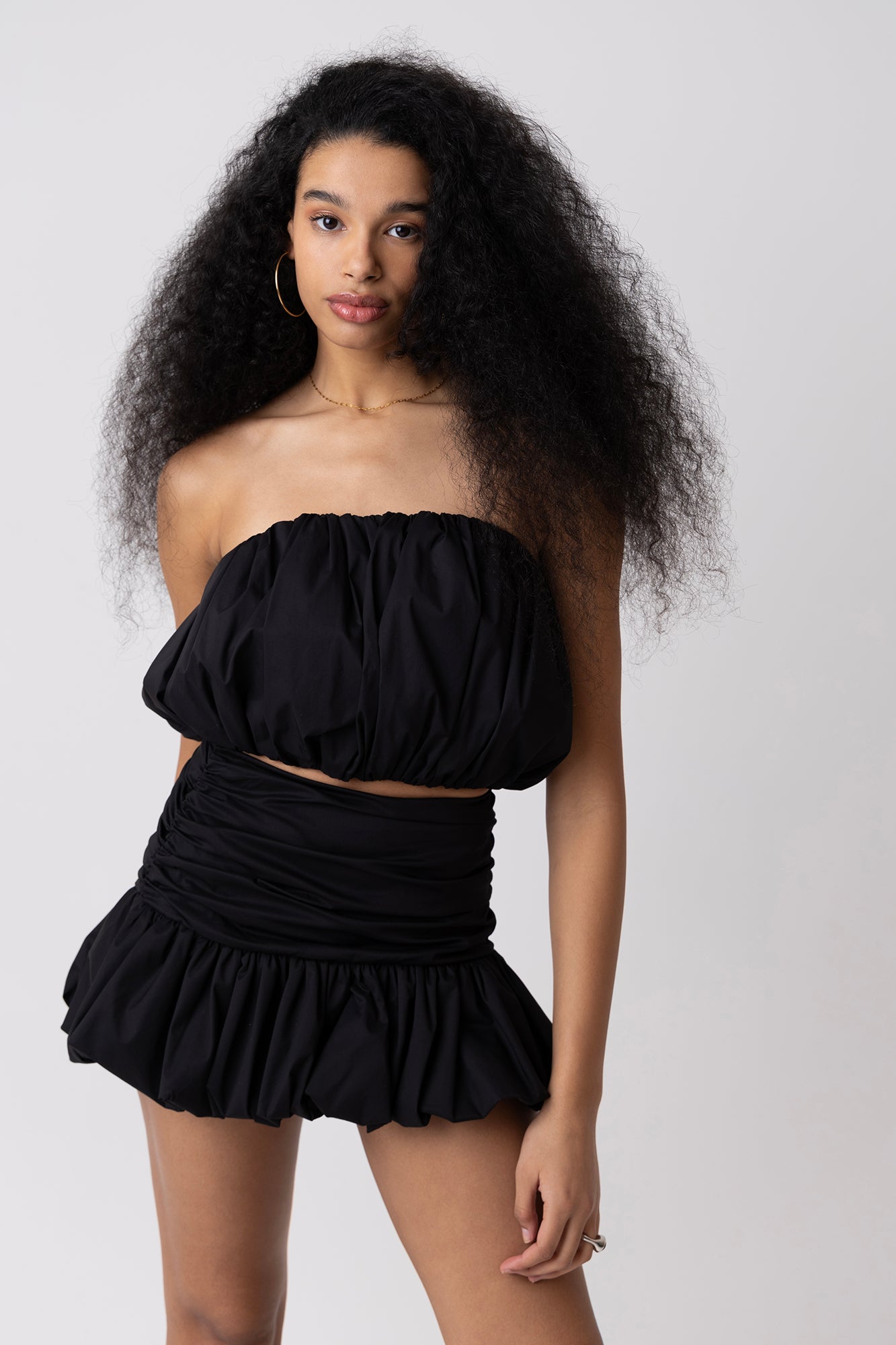 Bonnie Black Ruche Mini Skirt