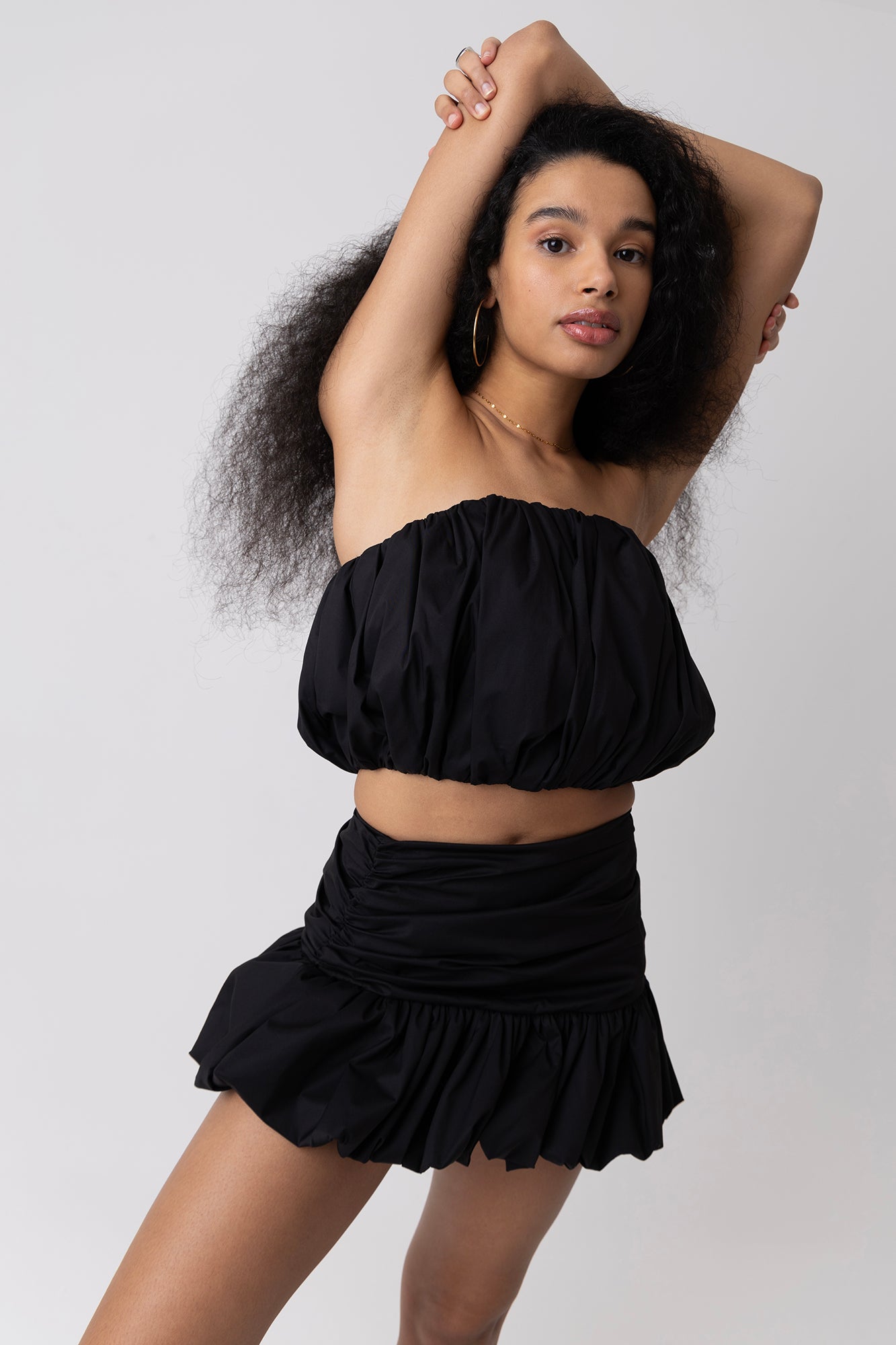 Bonnie Black Ruche Mini Skirt