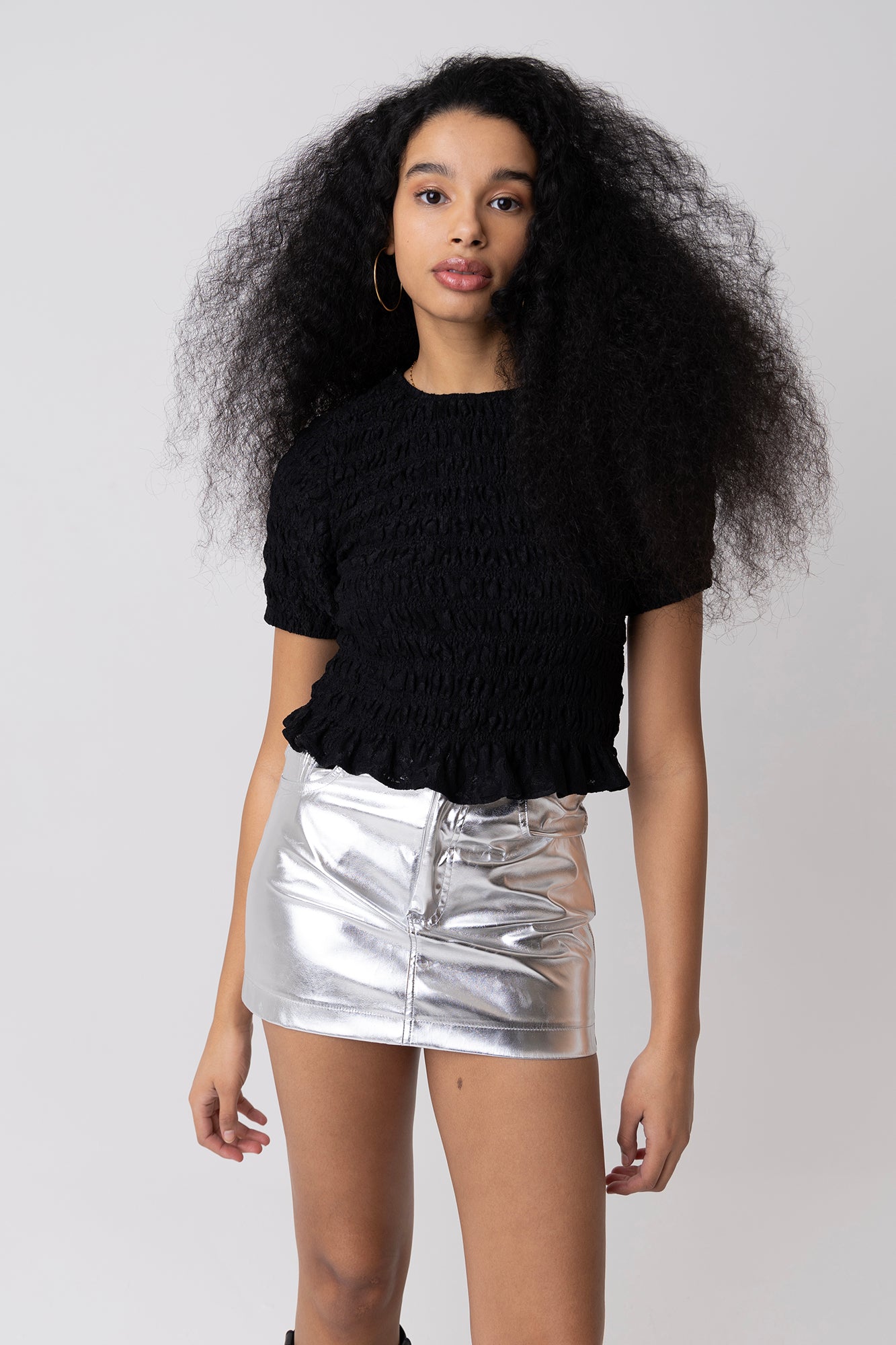 Eliza Black Lace Shirred Top