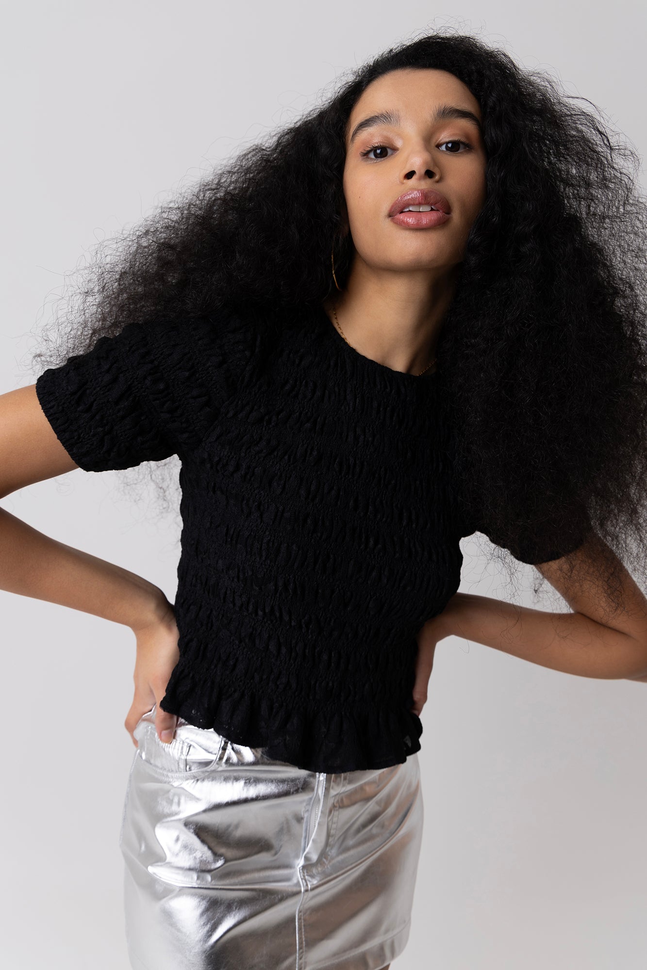 Eliza Black Lace Shirred Top