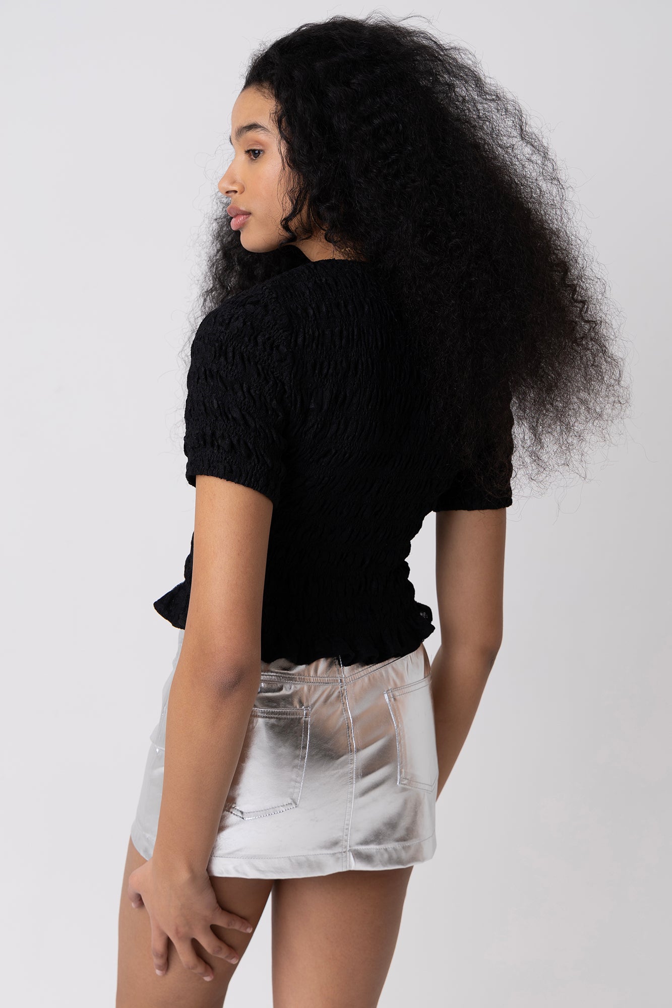 Eliza Black Lace Shirred Top