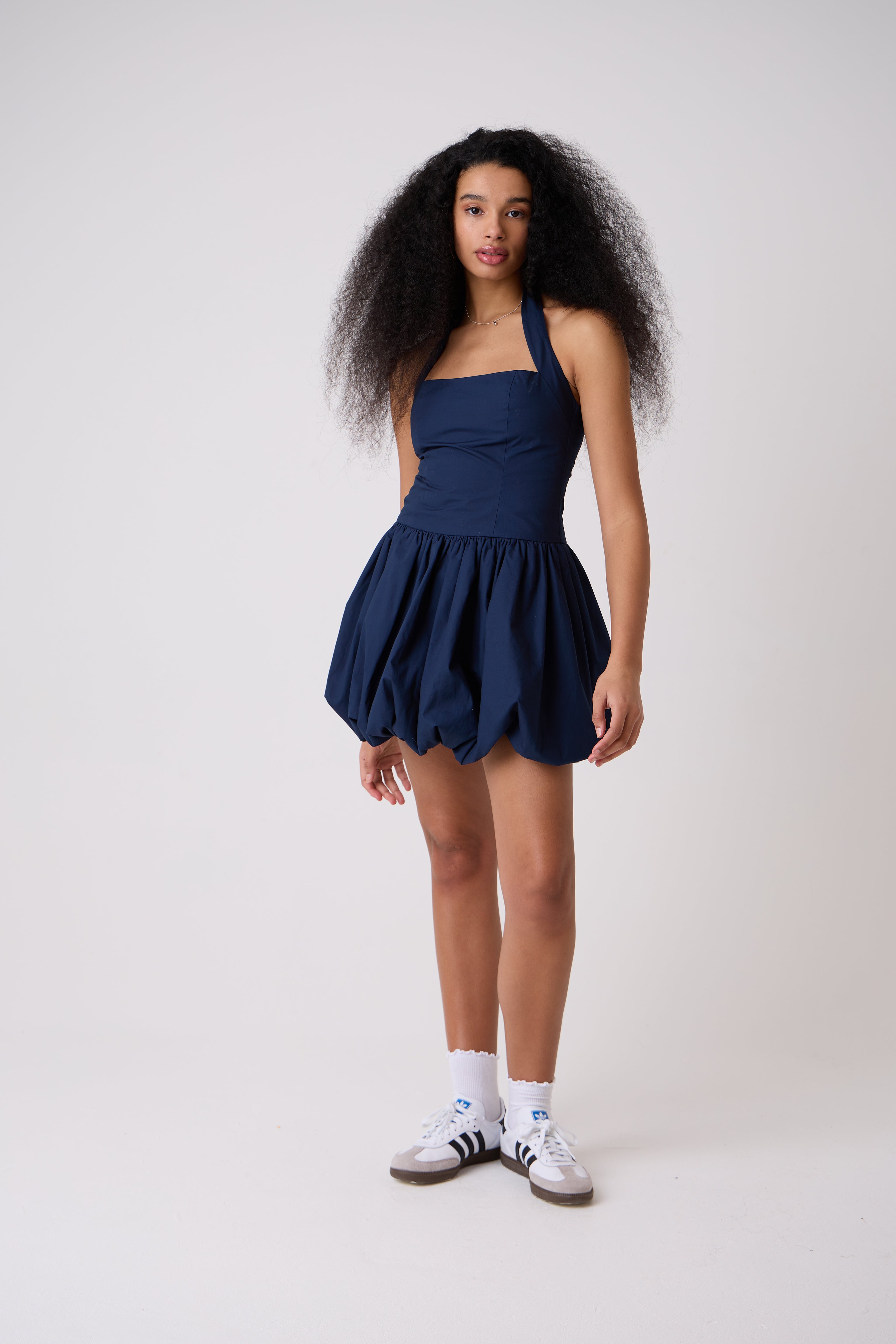 Navy Halterneck Mini Puffball Dress