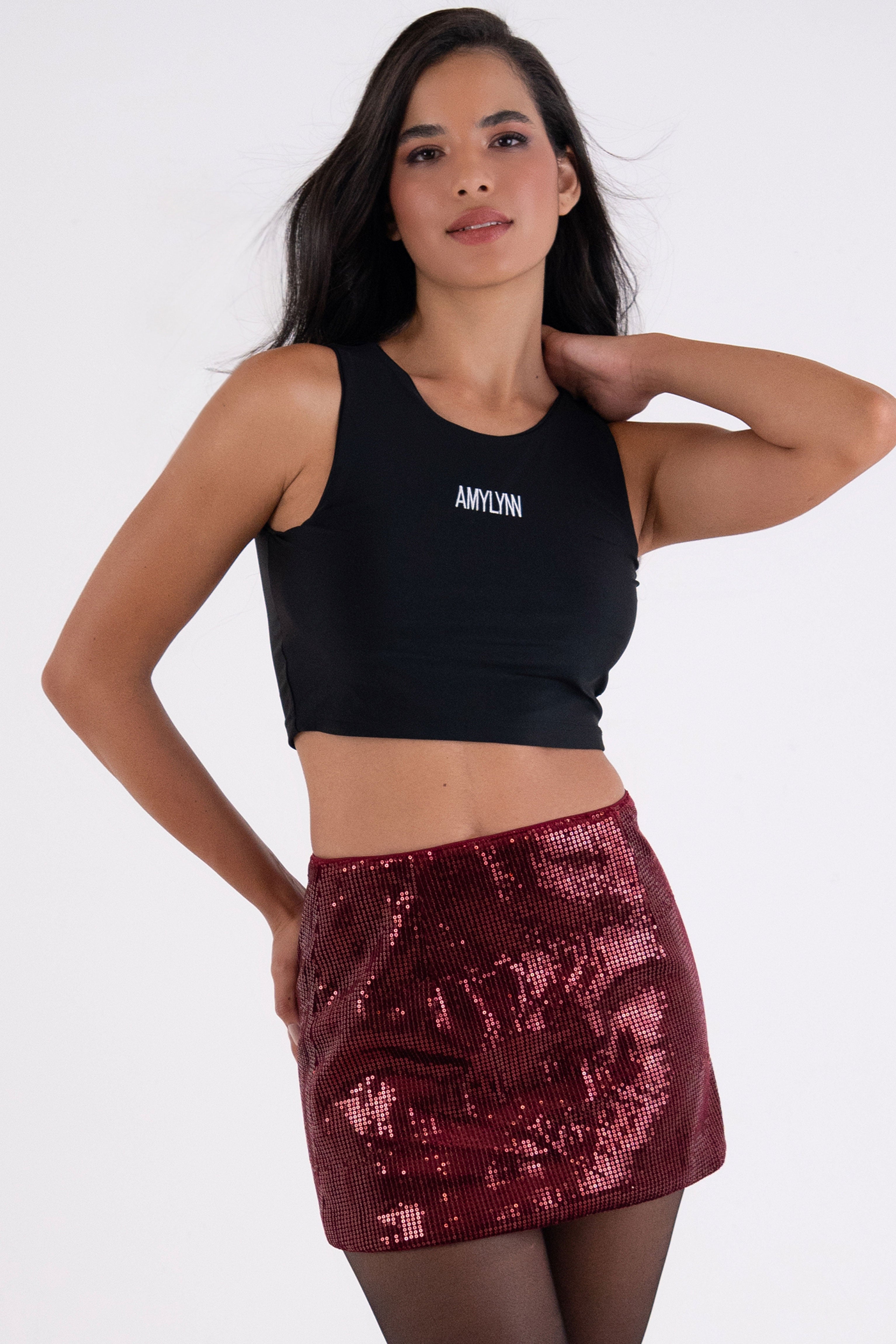 Astrid Burgundy Sequin Mini Skirt