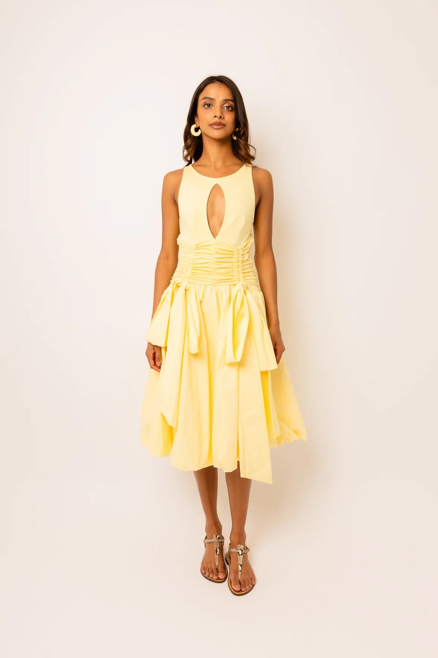 Bodhi Yellow Puffball Midi Dress