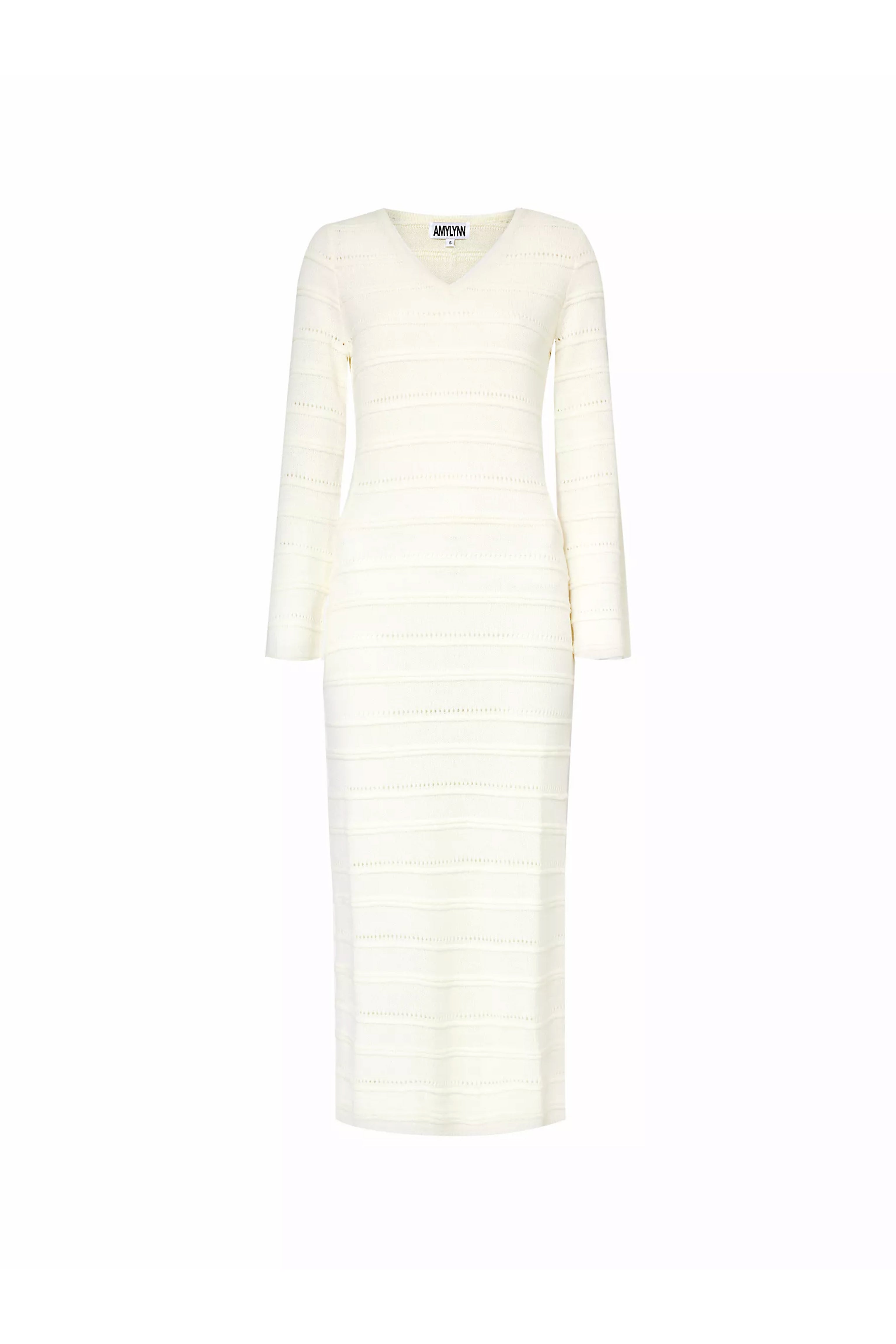 Bali Cream Semi-sheer Knit Midi Dress with Cut-out Side | AMYLYNN