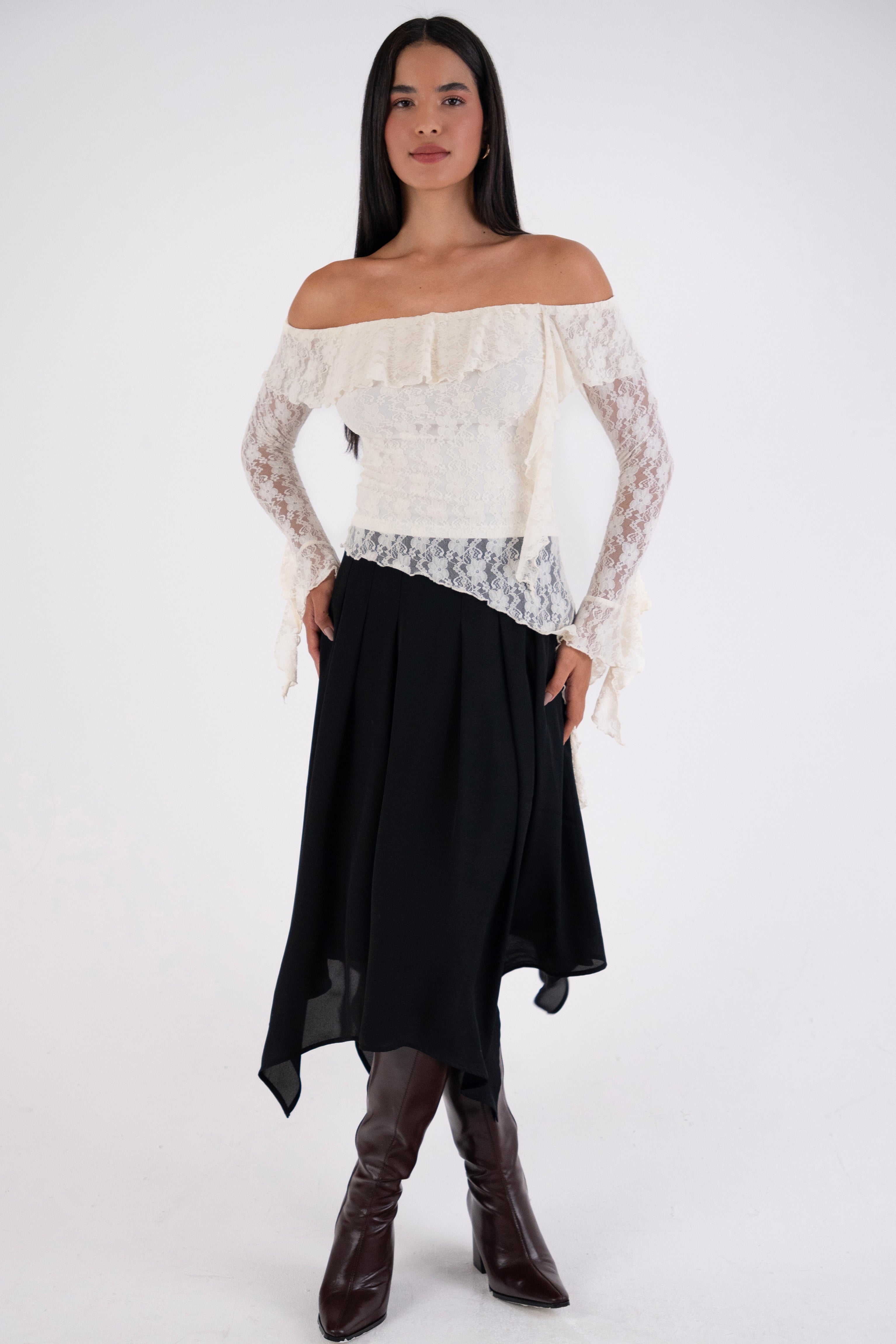Billie Cream Floral Lace Off-Shoulder Top