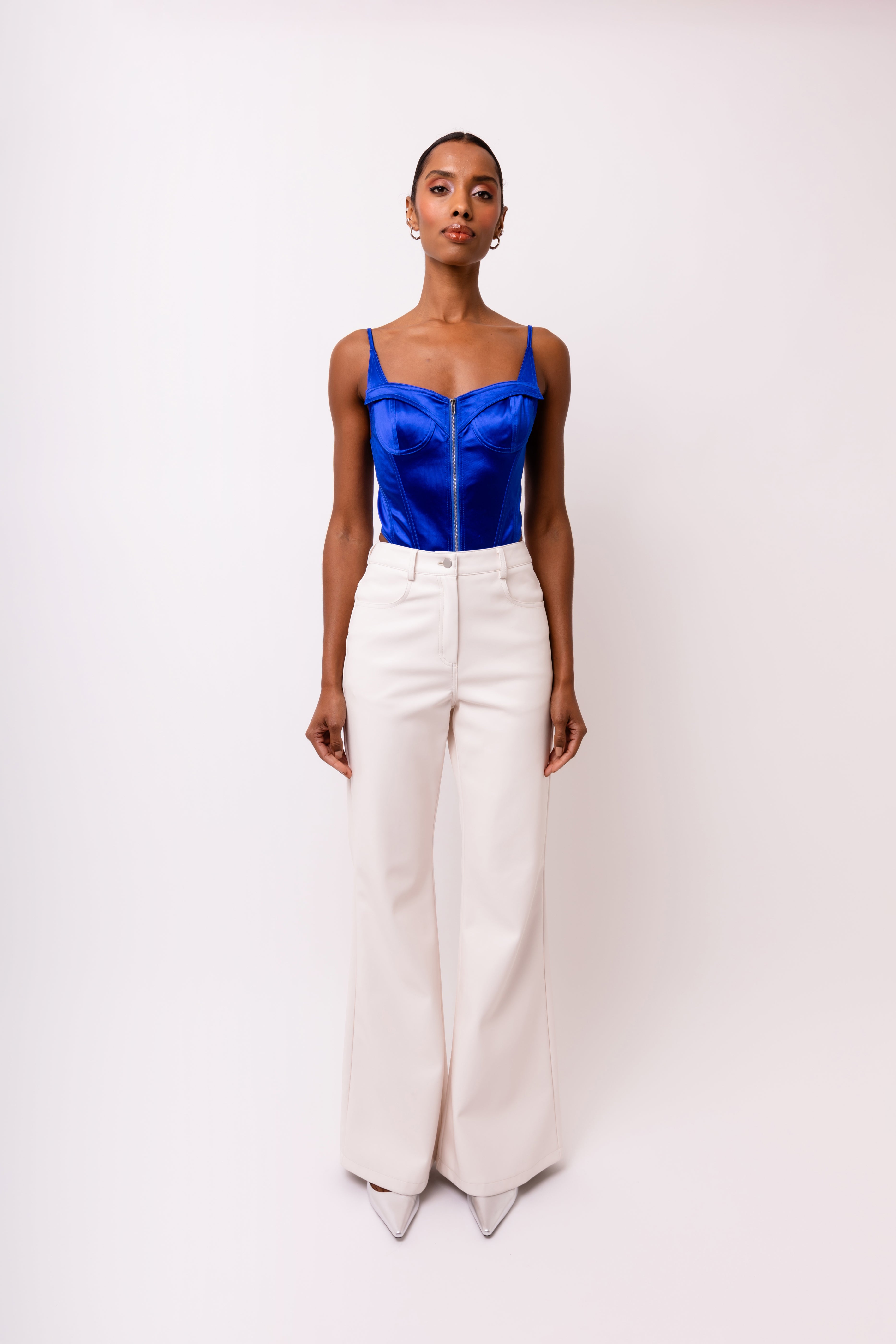Lupe White Wide Leg Leather Trousers in Matte Finish | AMYLYNN