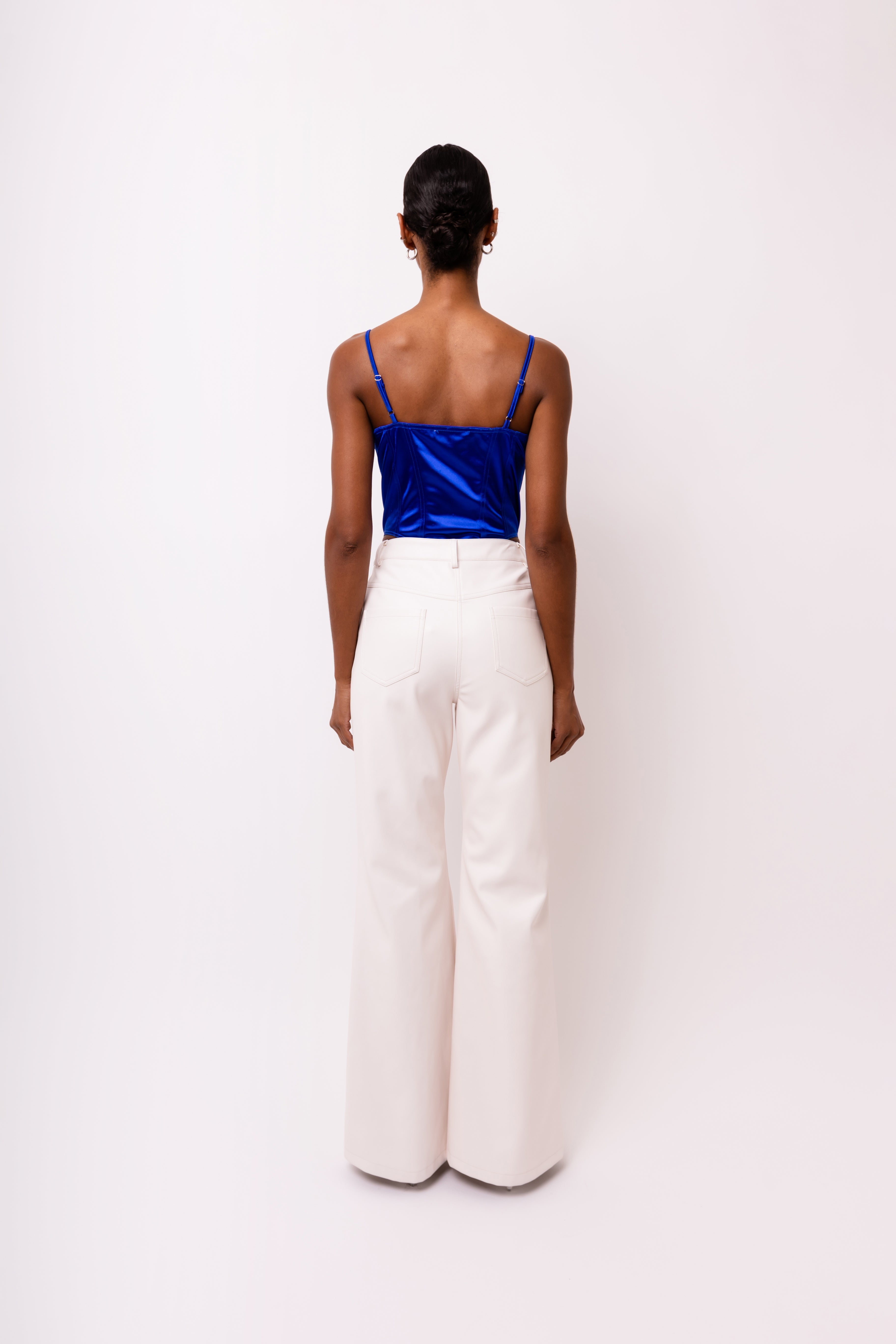 Lupe White Wide Leg Leather Trousers in Matte Finish | AMYLYNN