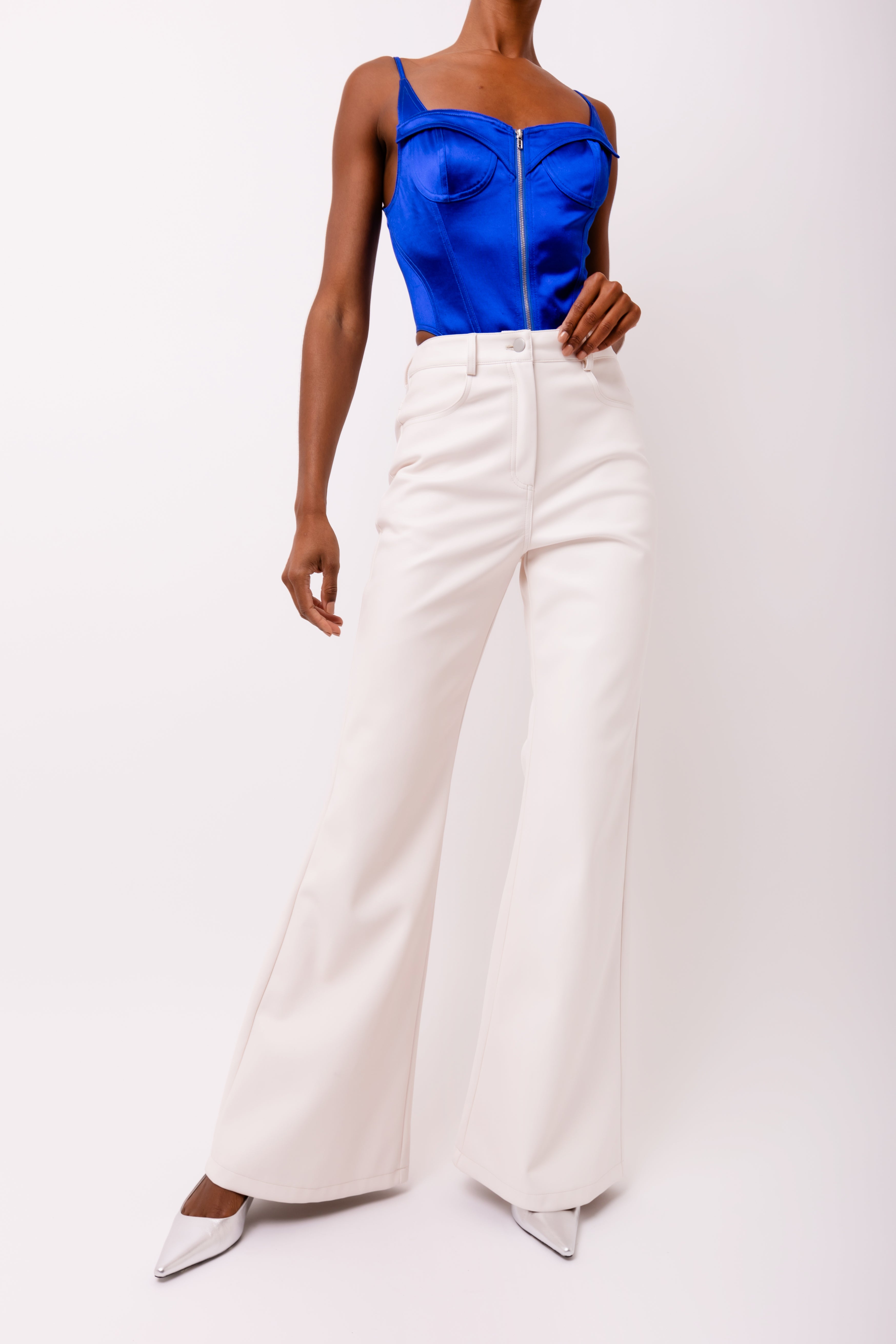 Lupe White Wide Leg Leather Trousers in Matte Finish | AMYLYNN