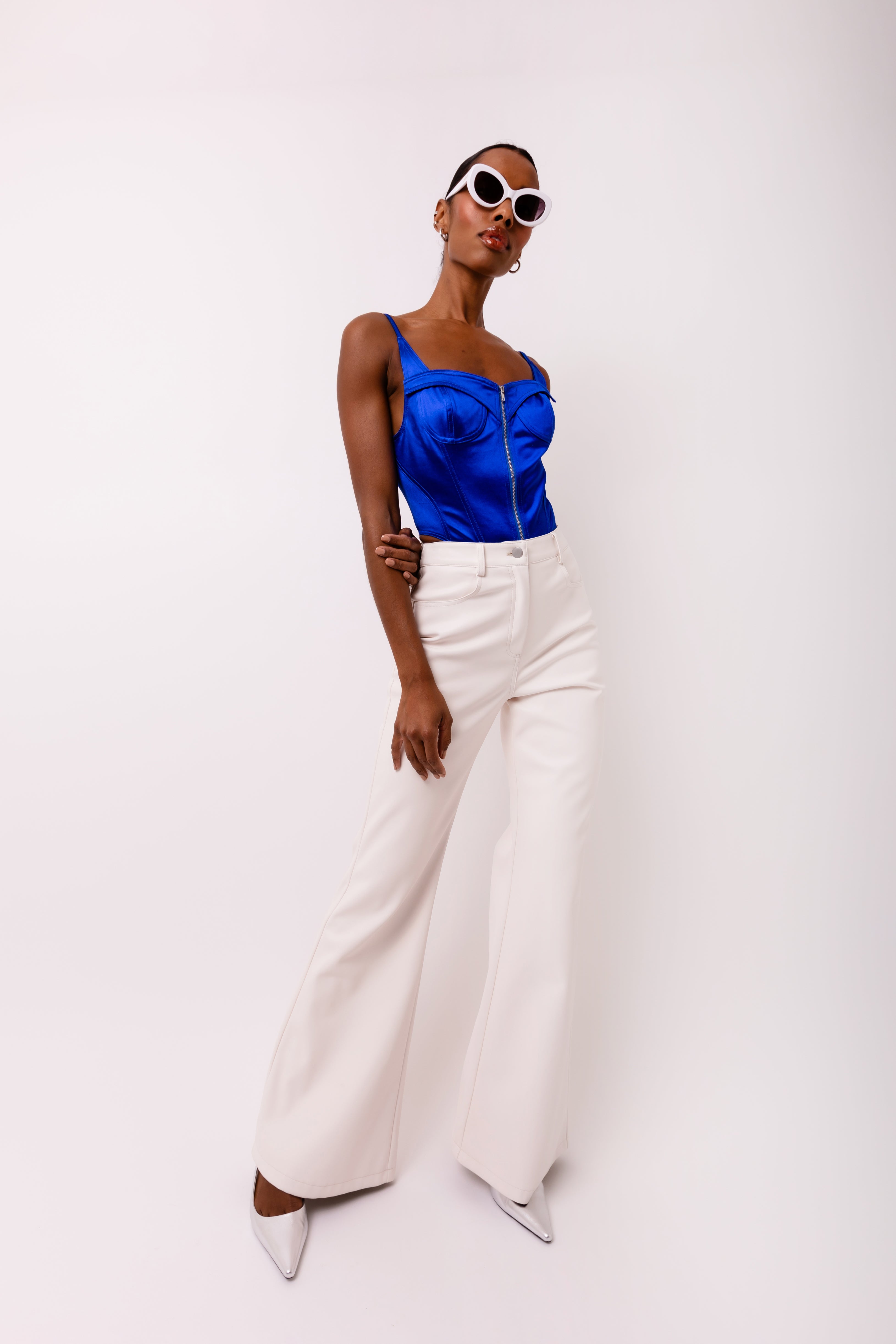 Lupe White Wide Leg Leather Trousers in Matte Finish | AMYLYNN