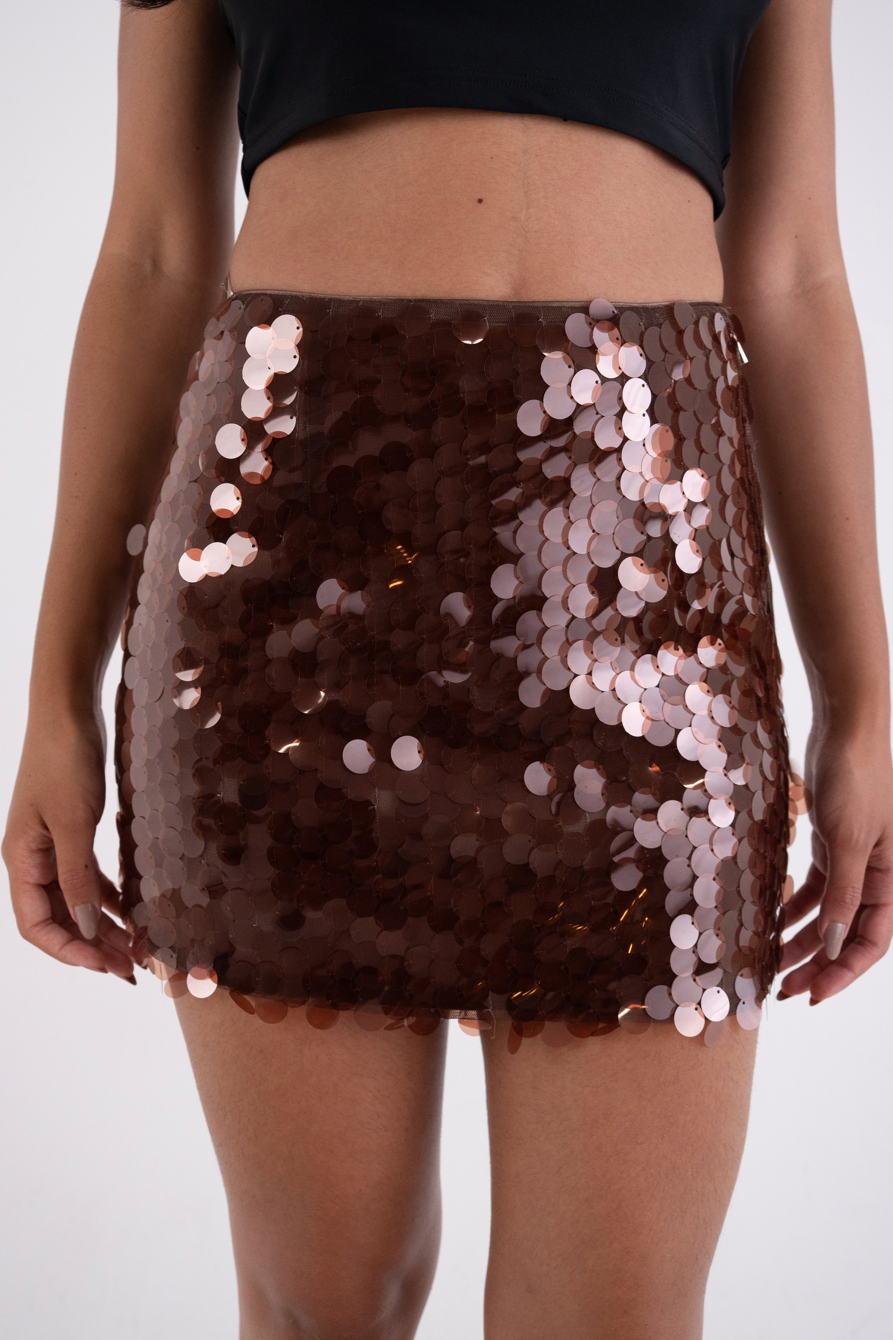 Gloria Brown Disc Sequin Mini Skirt
