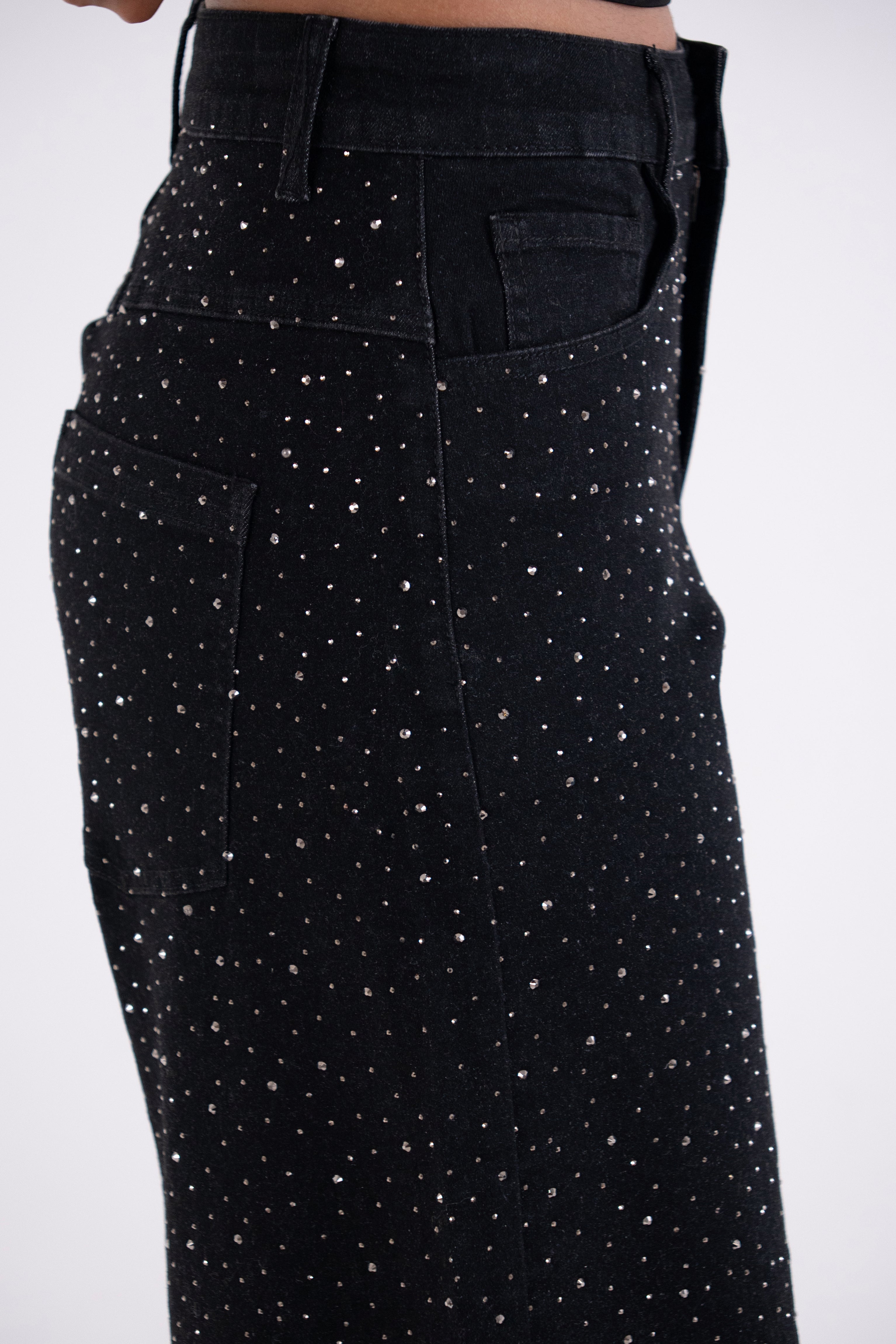 Demi Rich Cotton Black Diamante Flare Jeans
