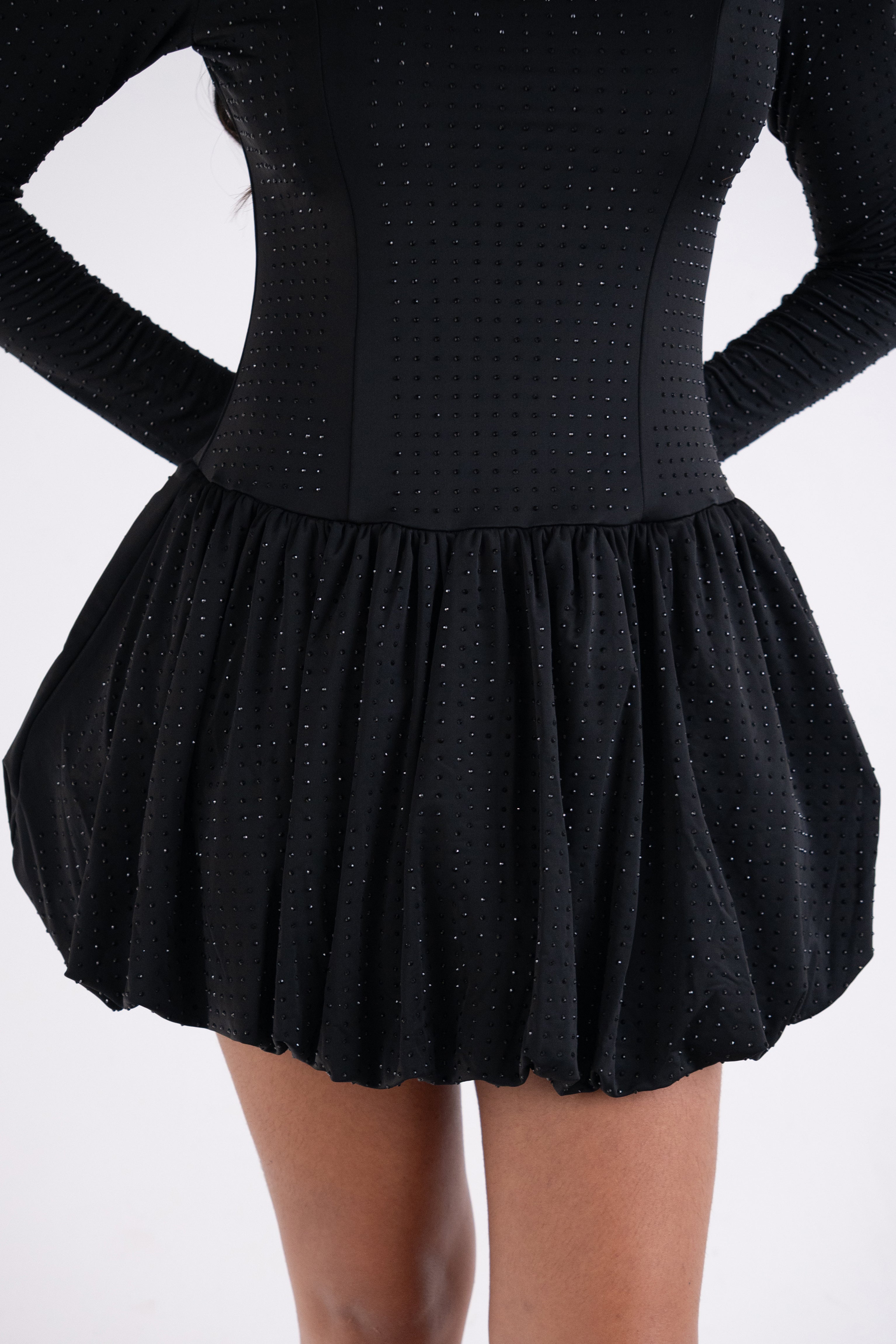 Deva Black Embellished Puffball Mini Dress