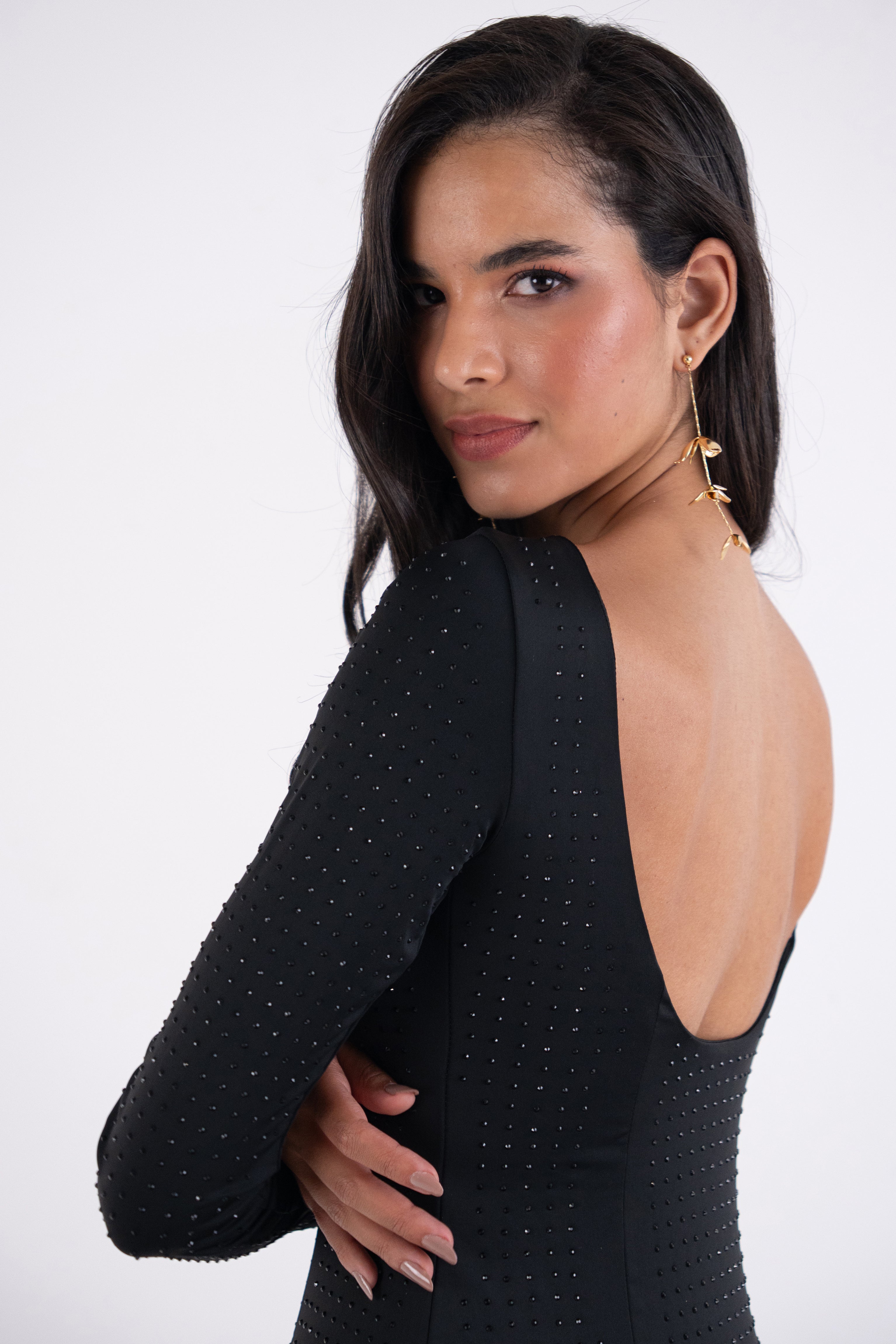Deva Black Embellished Puffball Mini Dress