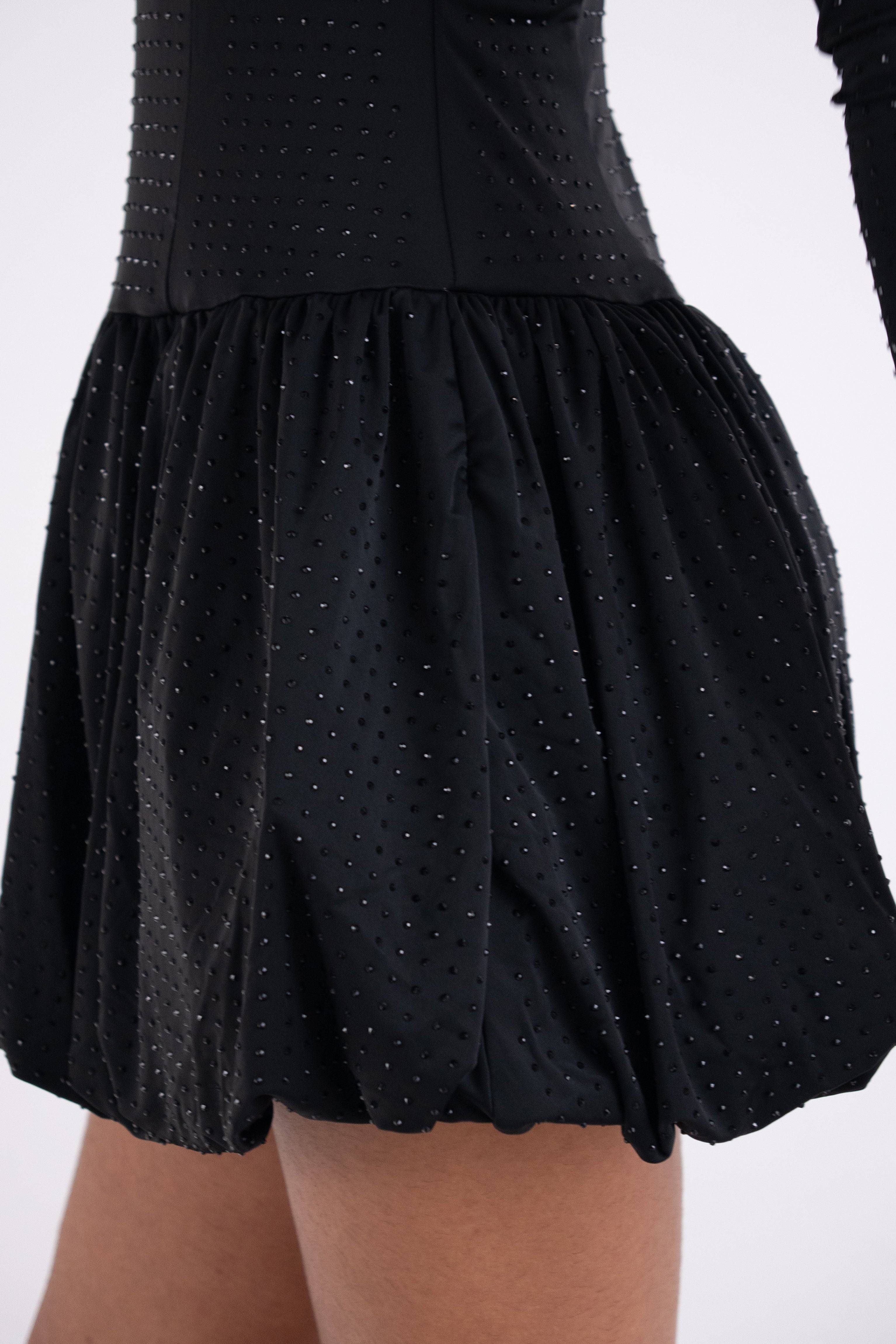 Deva Black Embellished Puffball Mini Dress