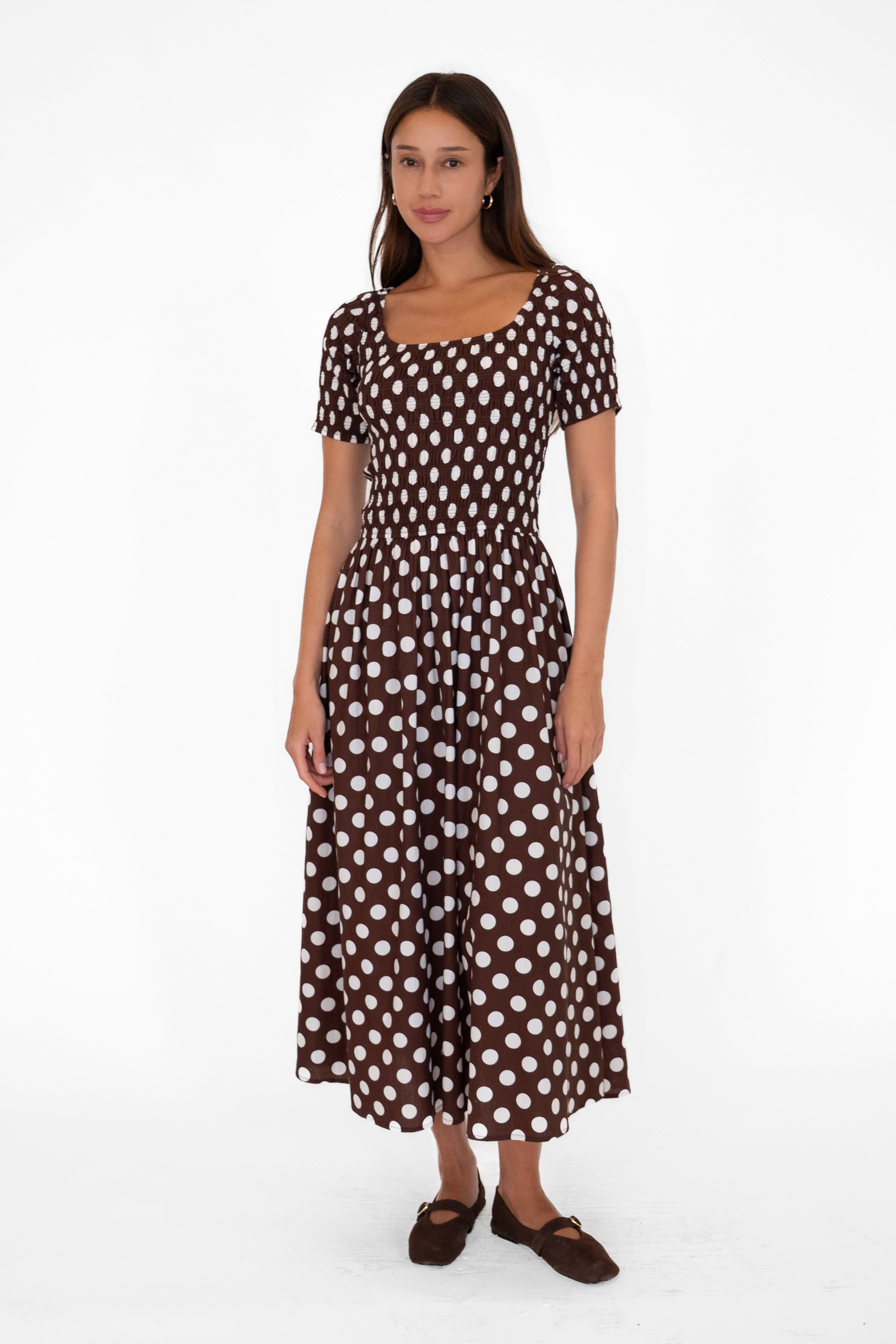 Matilda Brown Polka Dot Midi Dress