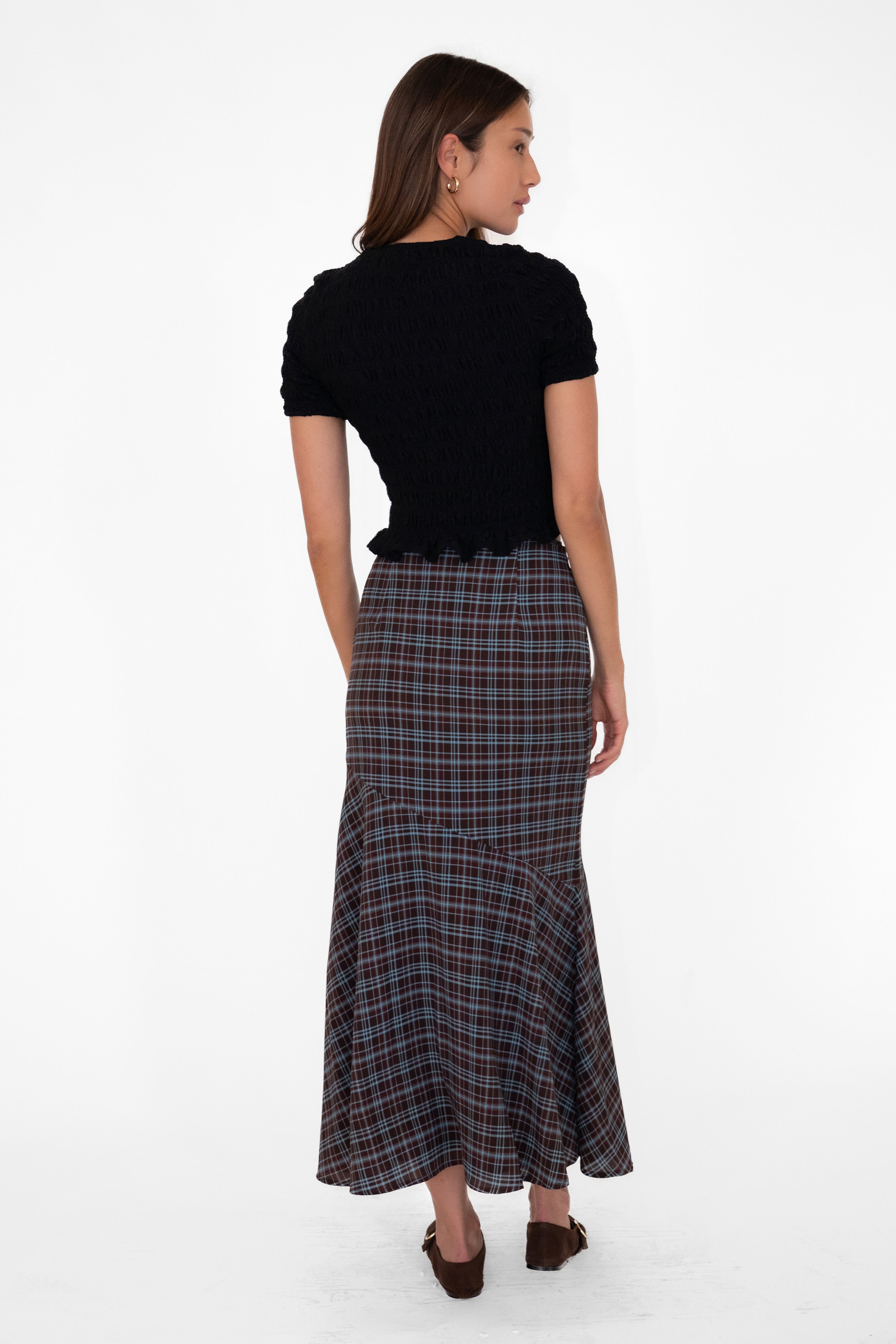 Alma Heritage Check Chiffon Asymmetric Maxi Skirt