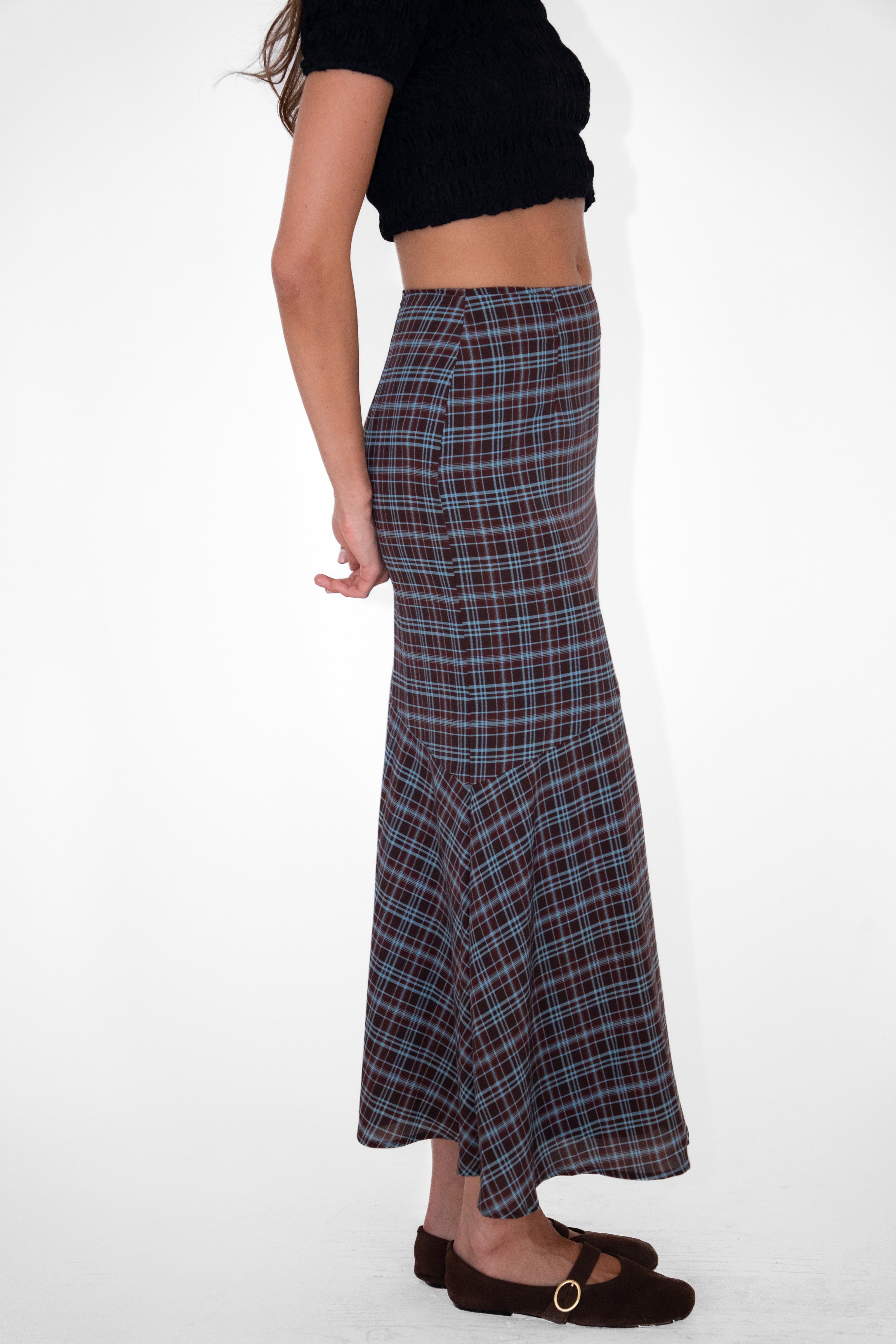Alma Heritage Check Chiffon Asymmetric Maxi Skirt