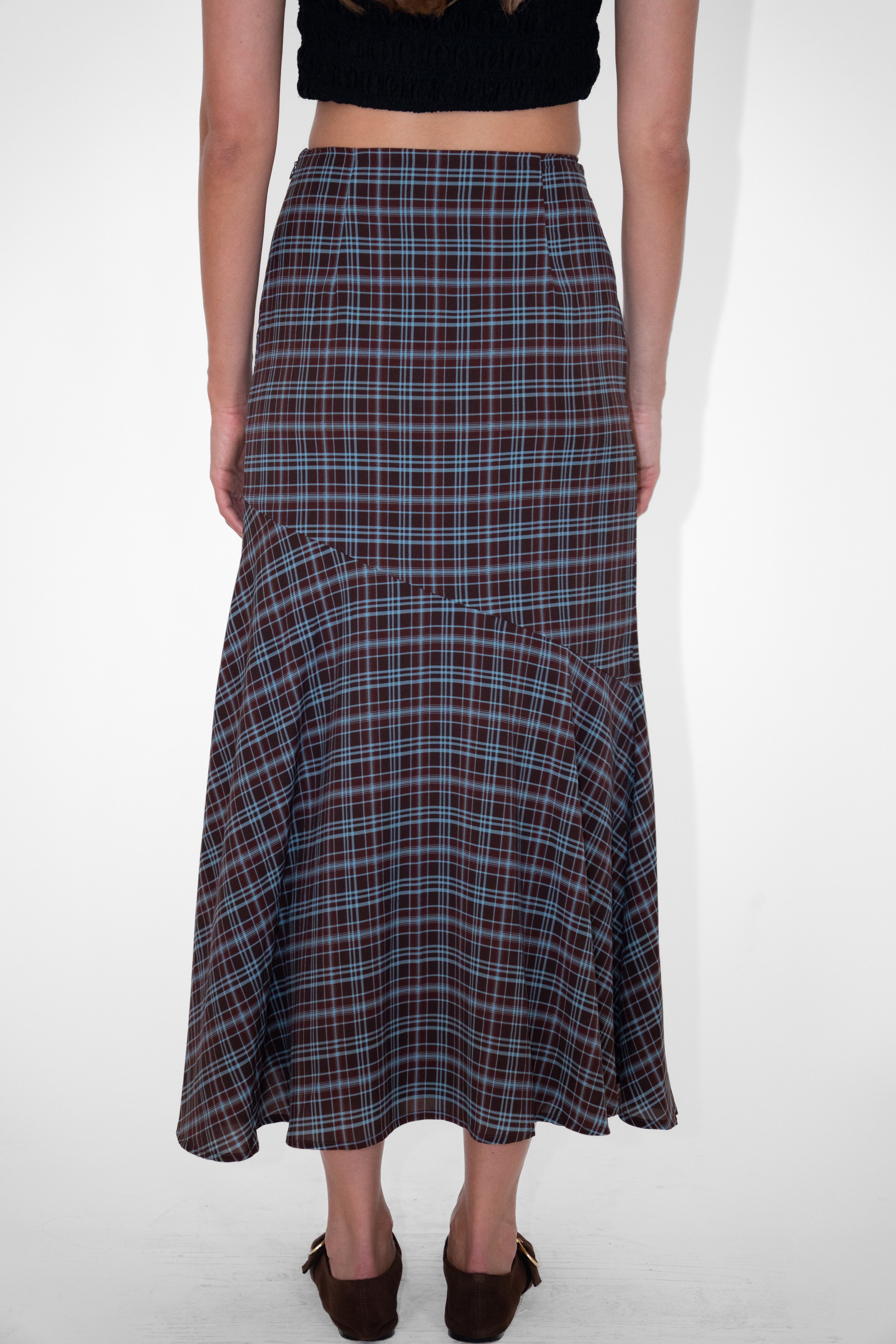 Alma Heritage Check Chiffon Asymmetric Maxi Skirt