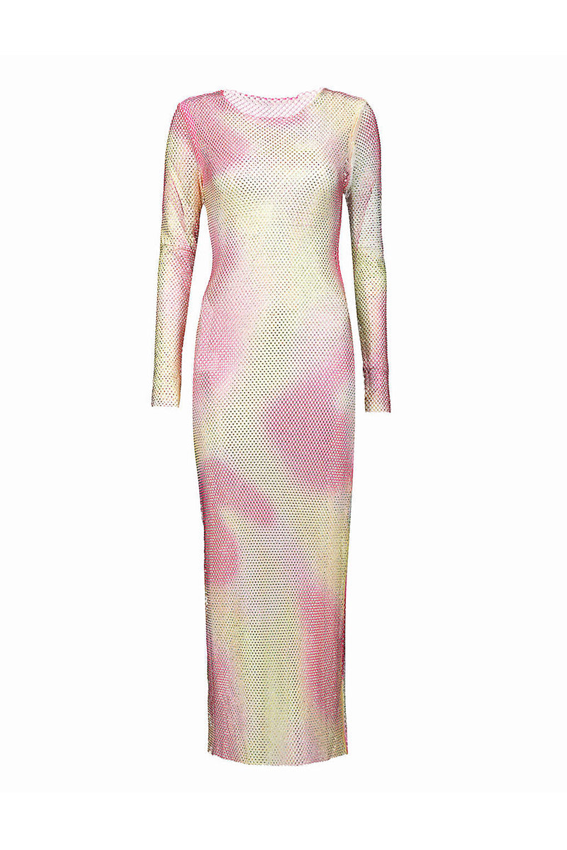 Dorit Kemsley's Pink and Yellow Embellished Mesh Chain Mail Dress from