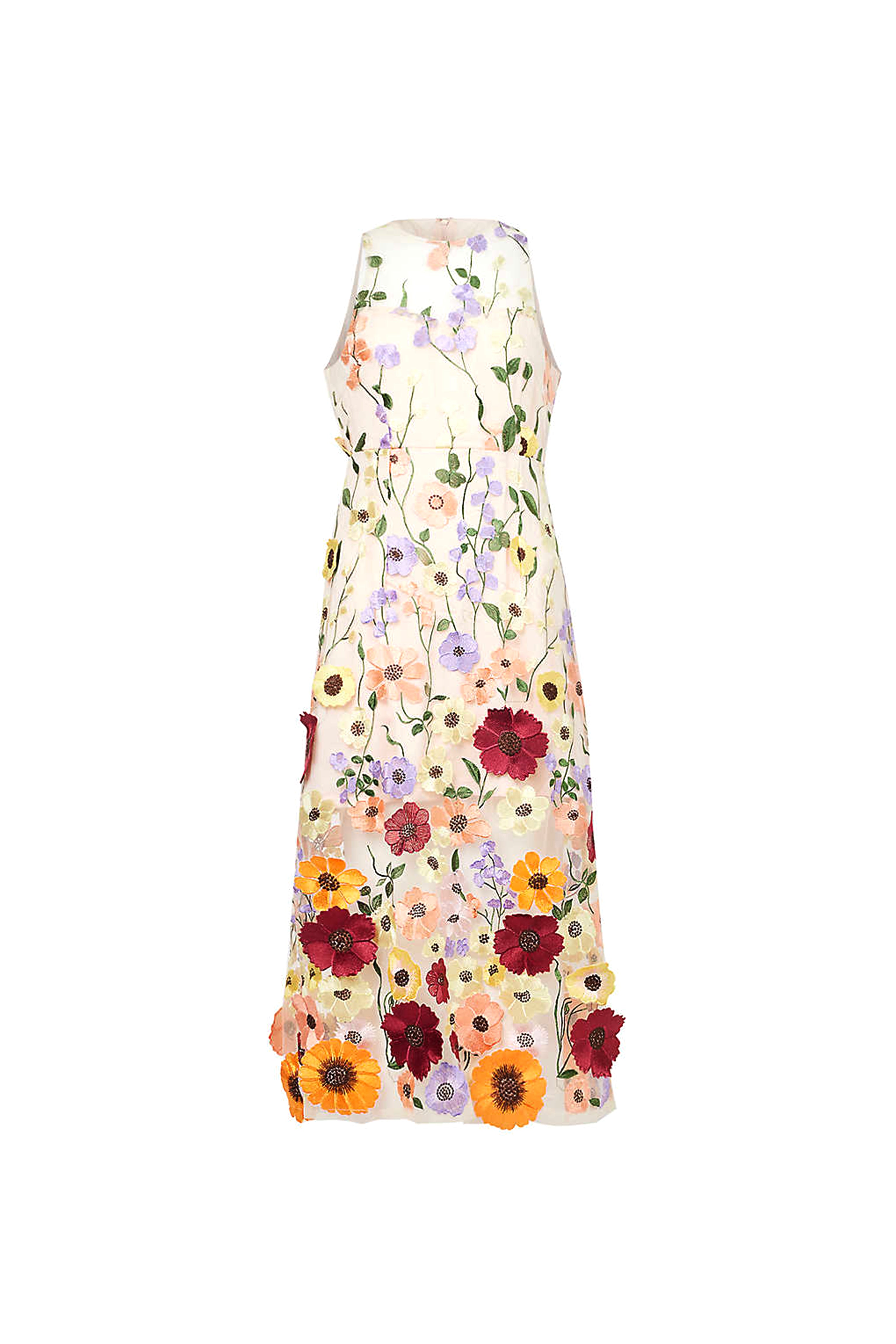Dorothy Cream High Neck Floral Motif Woven Midi Dress