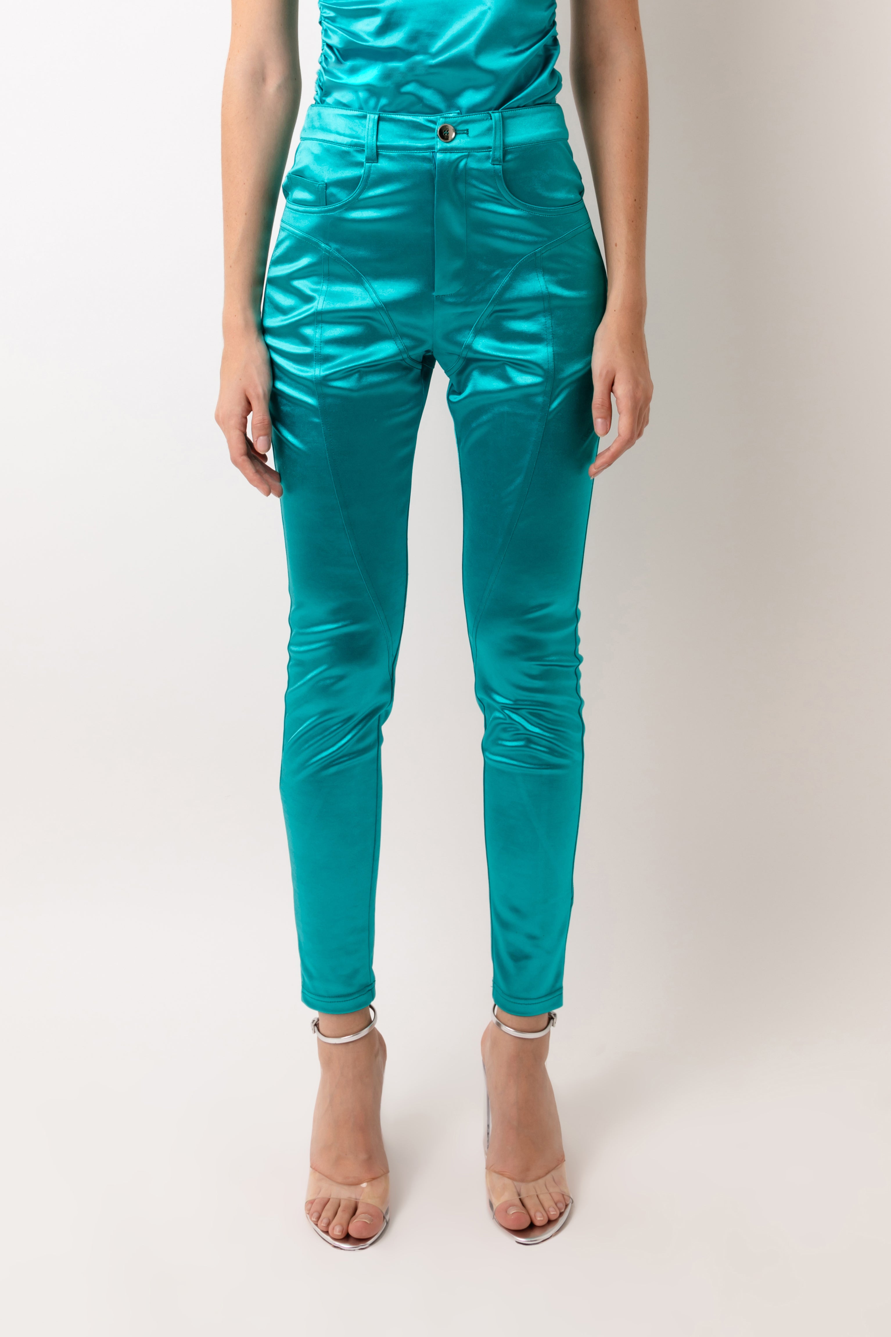 Elvis Aqua Disco Stretch Slim-fit Trousers | AMYLYNN