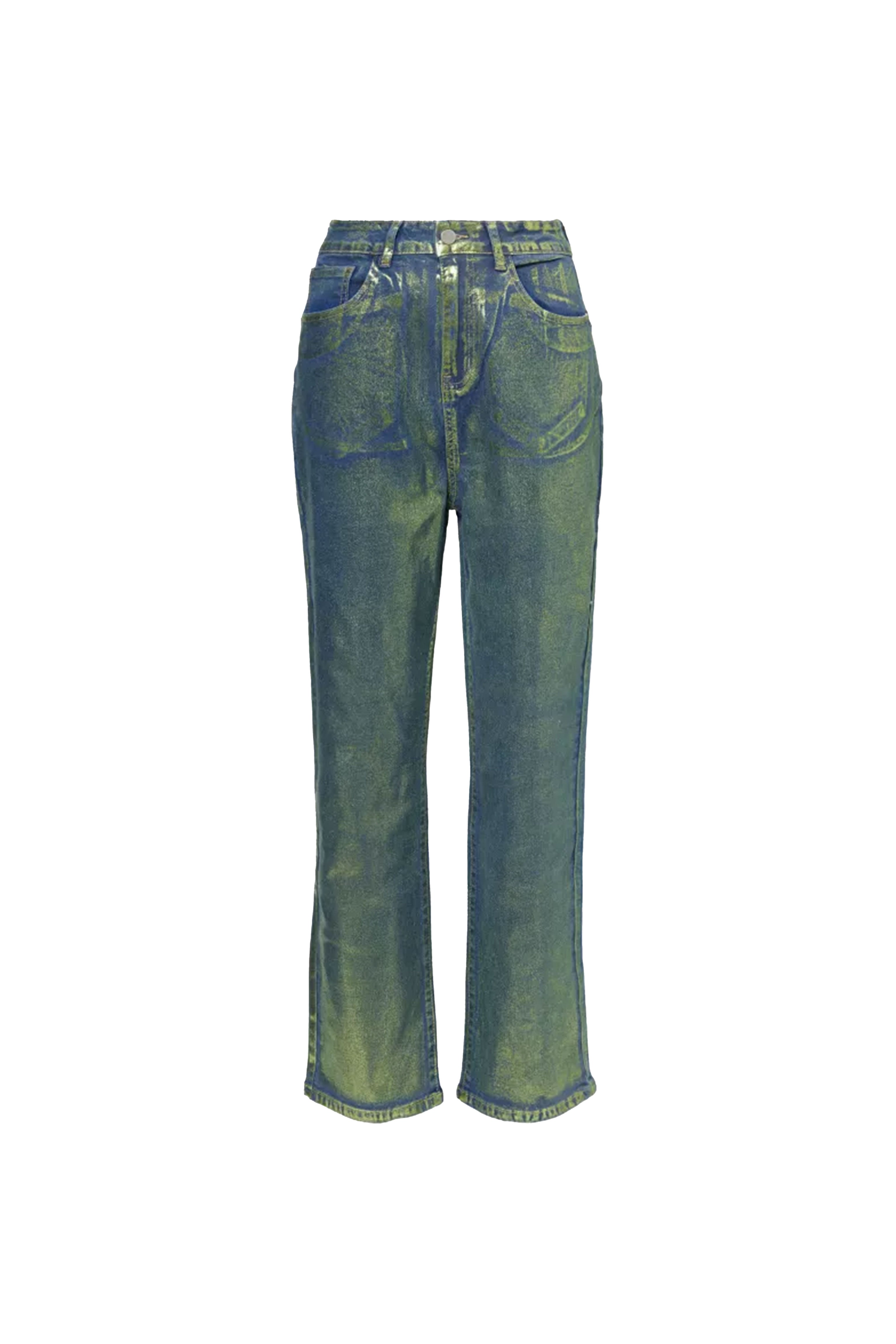 Lupe Green Denim Foil Coated Trousers