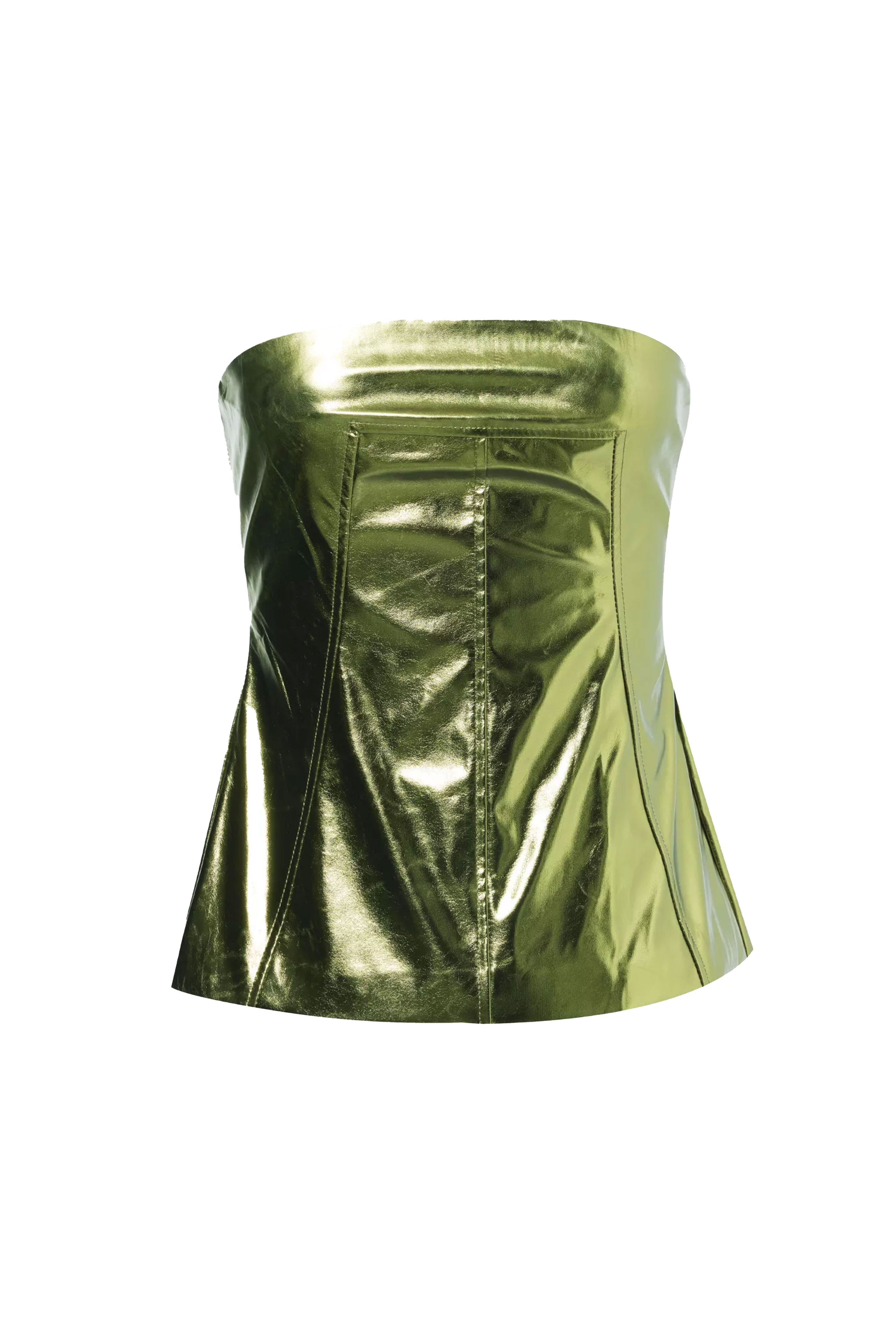 Johanna Khaki Green Metallic Faux Leather Bandeau Corset Top | AmyLynn