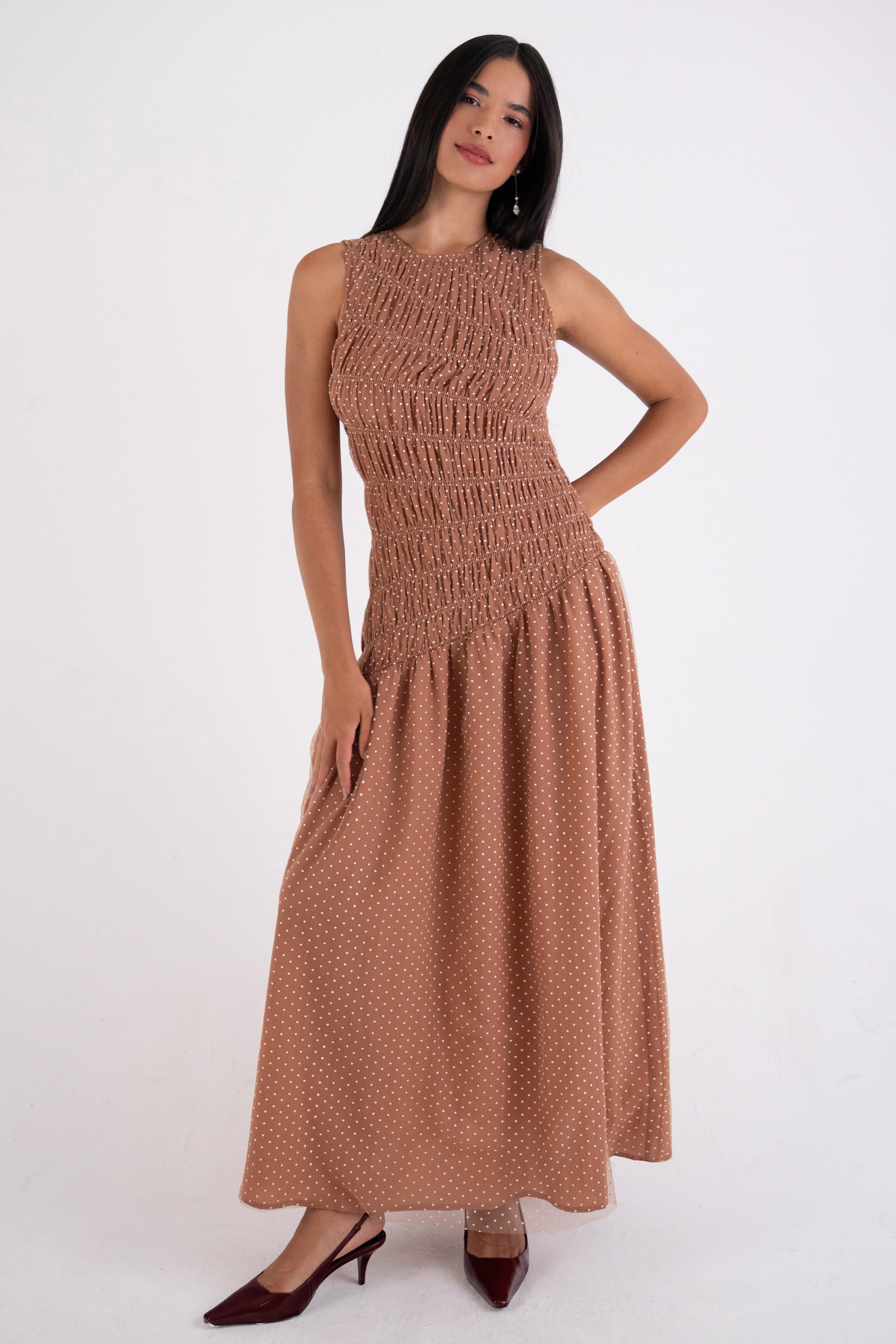 Julia Smocked Polka Dot Maxi Dress