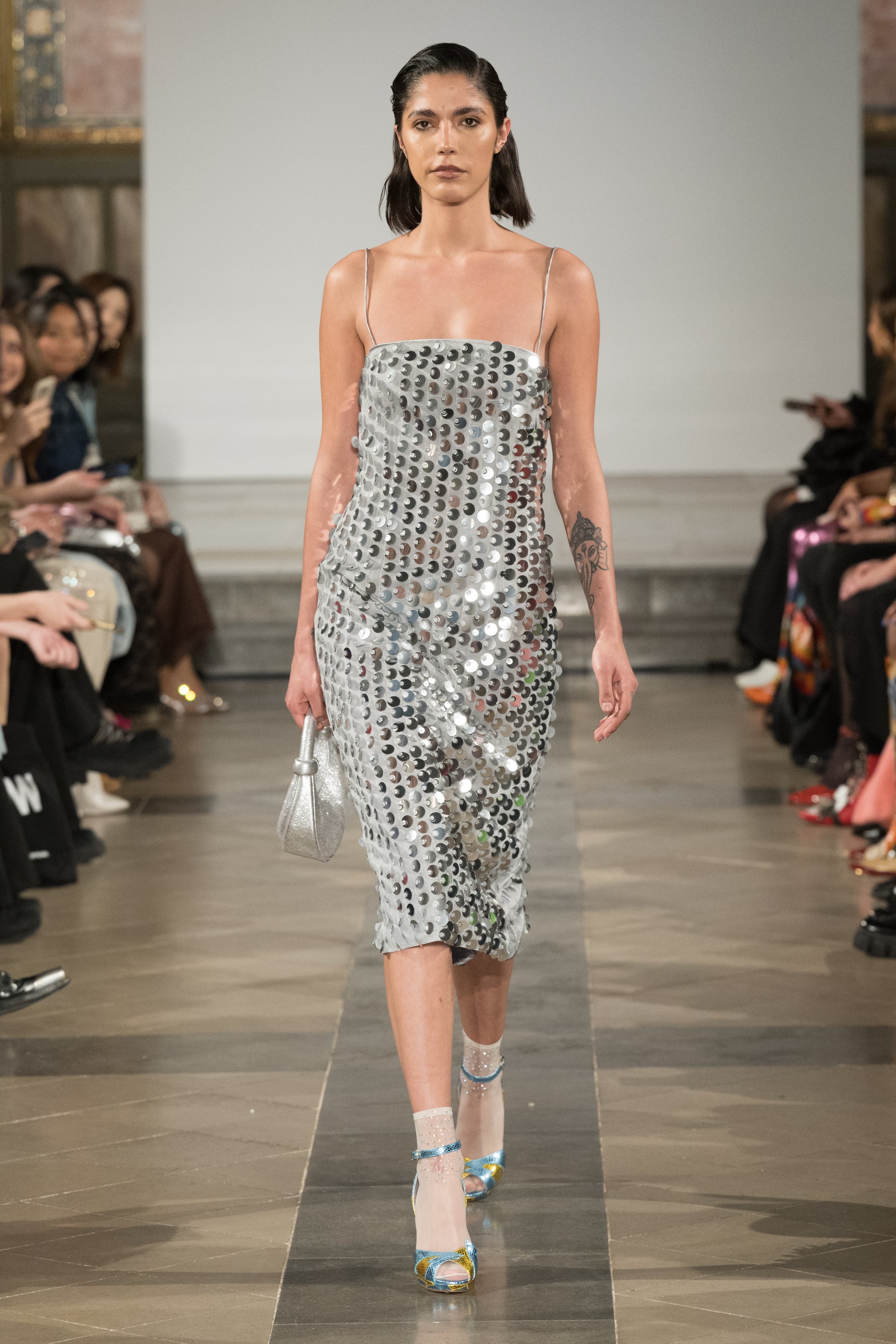 Farley Silver Disc Sequin Midi Dress