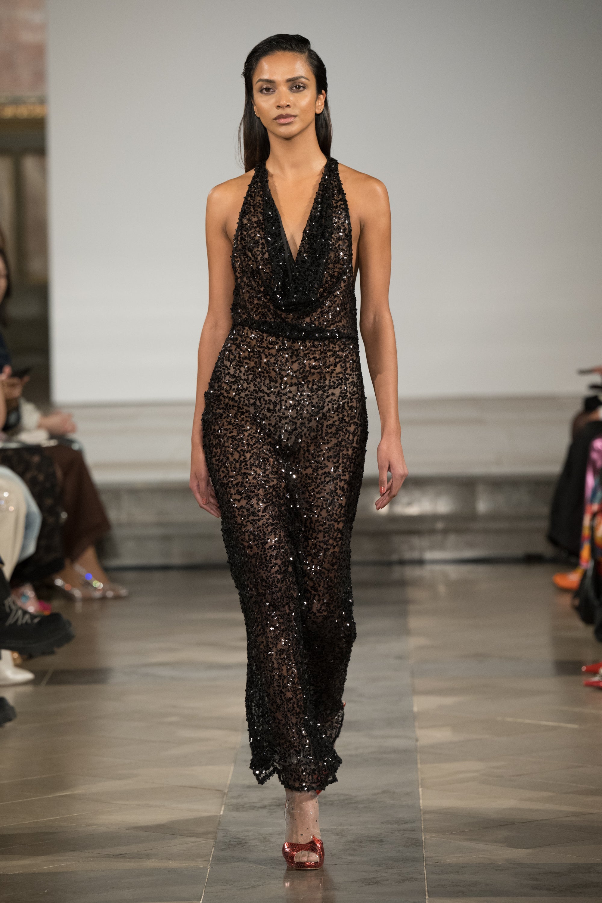 Rio Black Halter-neck Embellished Maxi Dress