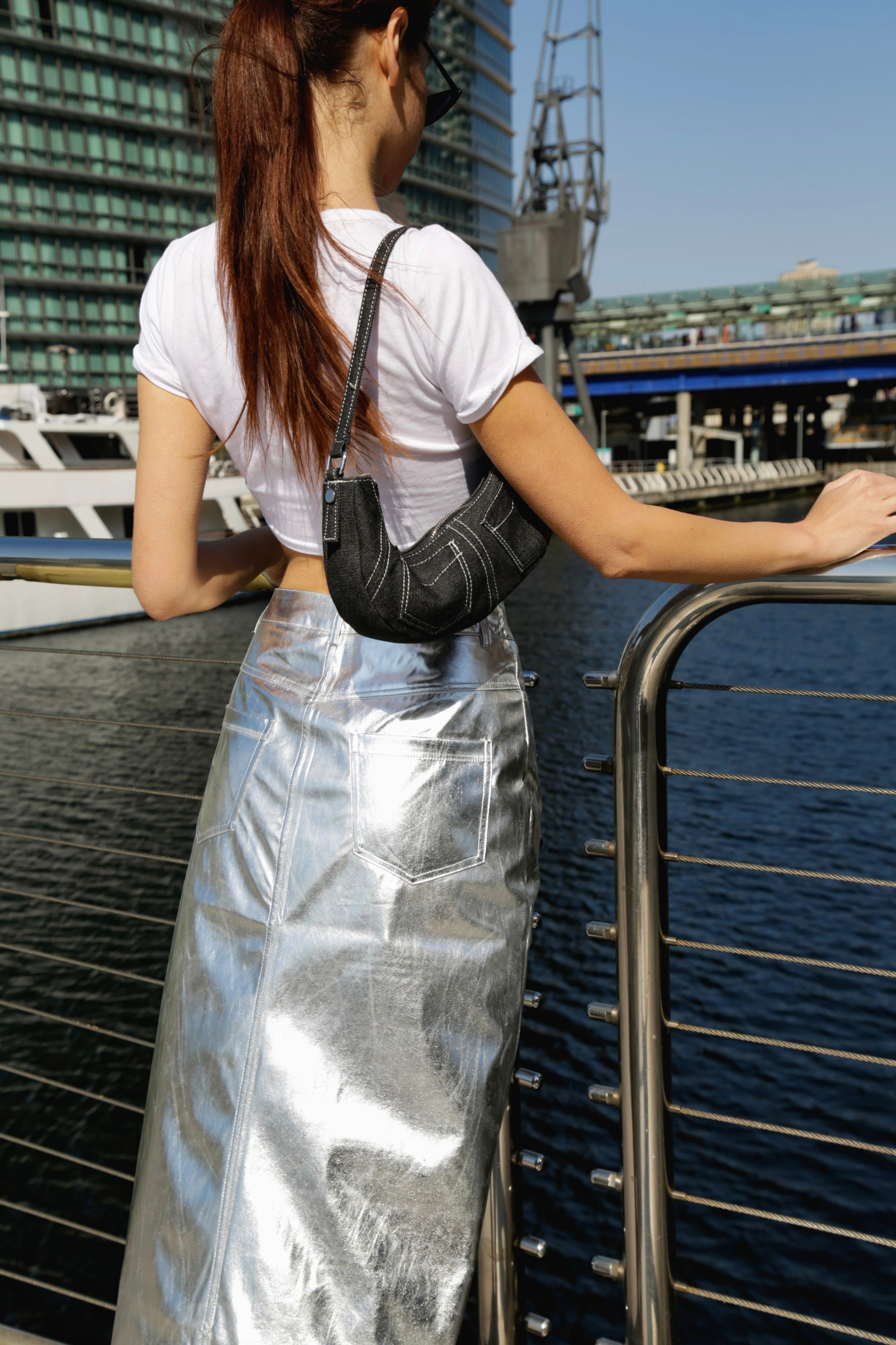 Lupe Silver Metallic Leather Maxi Skirt