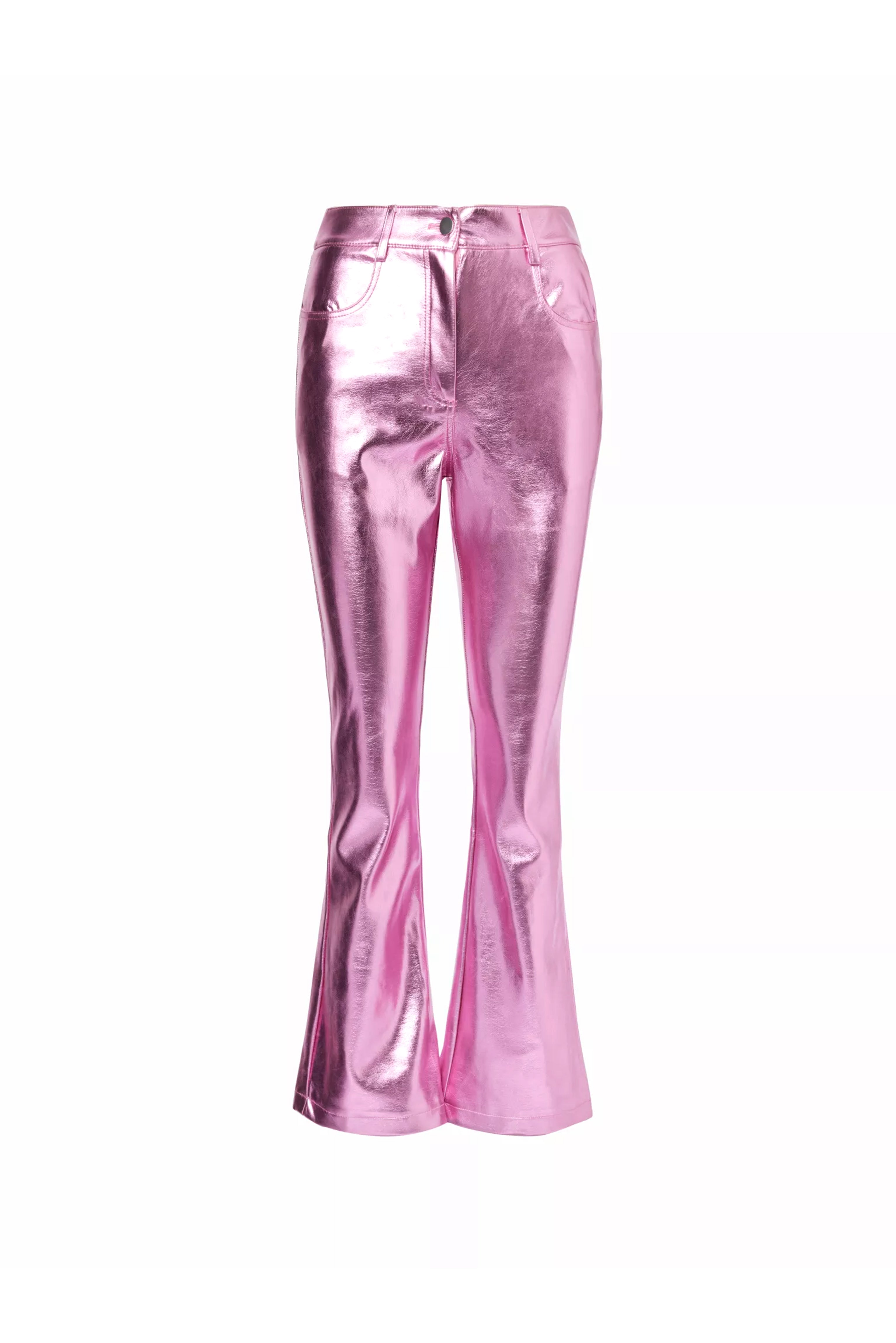 Lupe Pink Slim Fit Leather Metallic Trousers