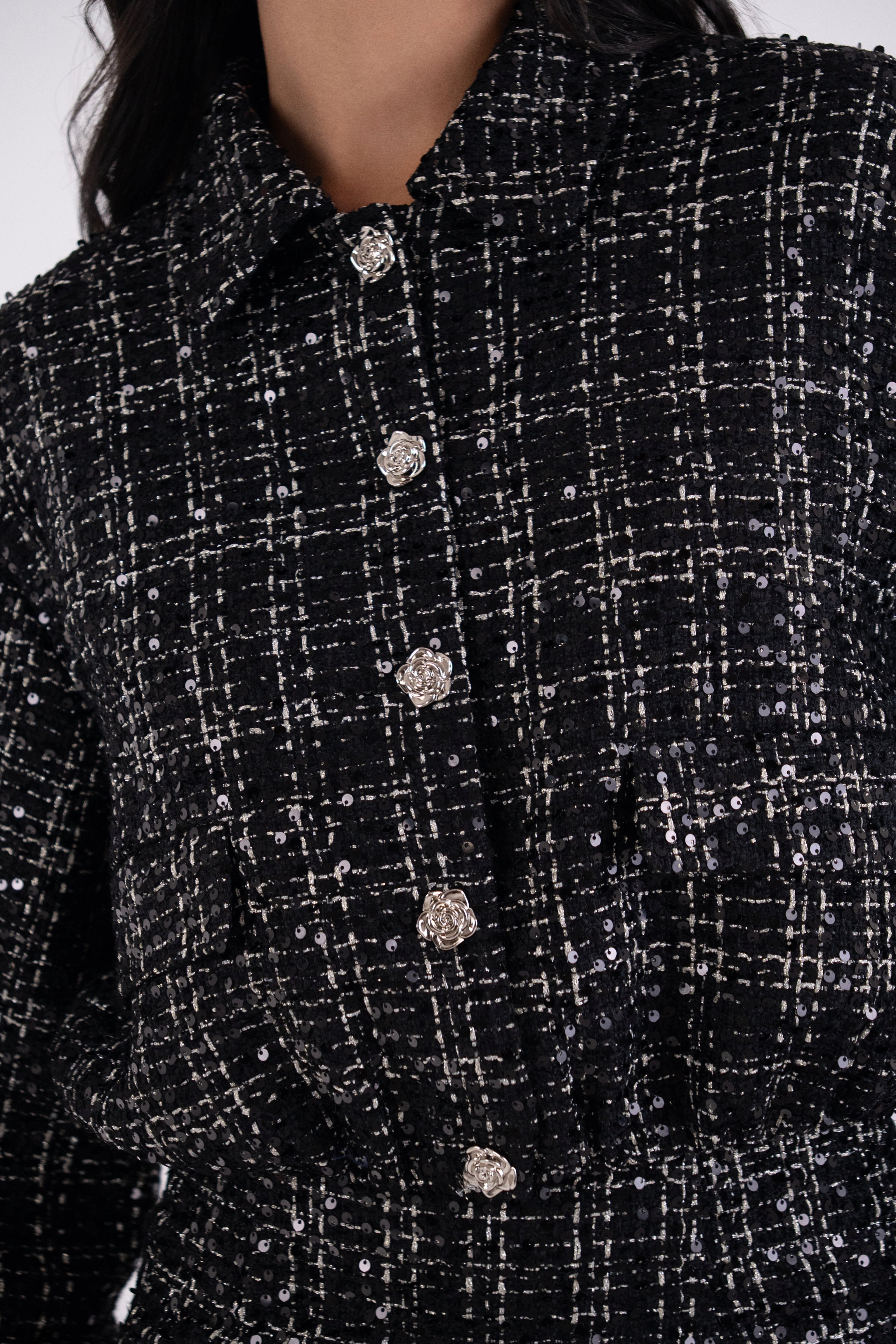 Marnie Black Sequin Tweed Cropped Jacket