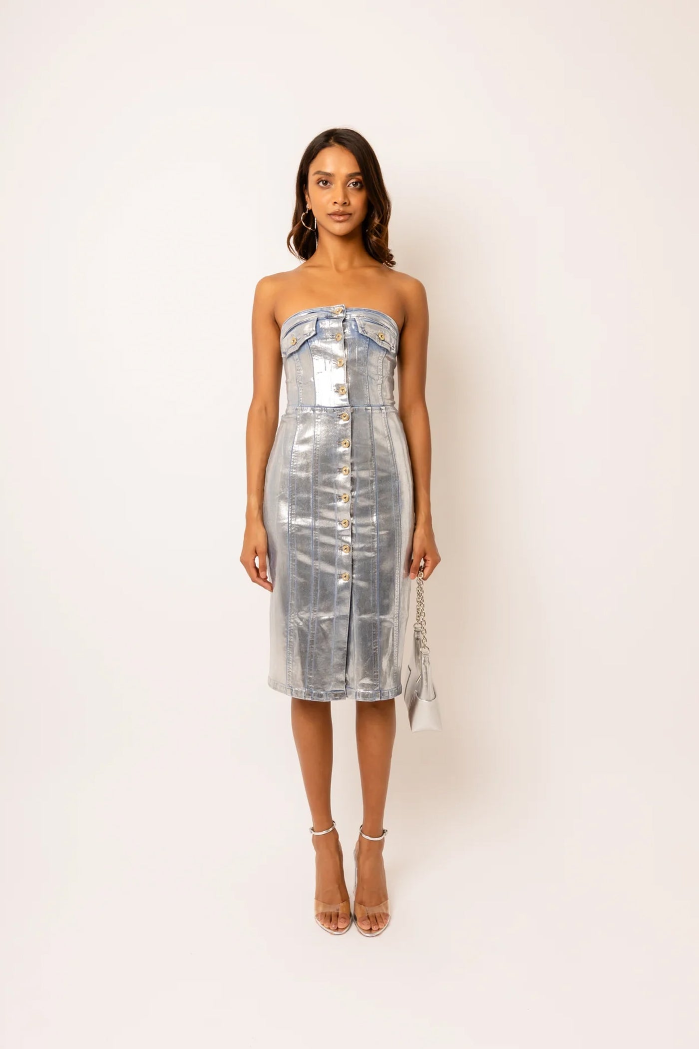 Sadie Metallic Denim Midi Dress
