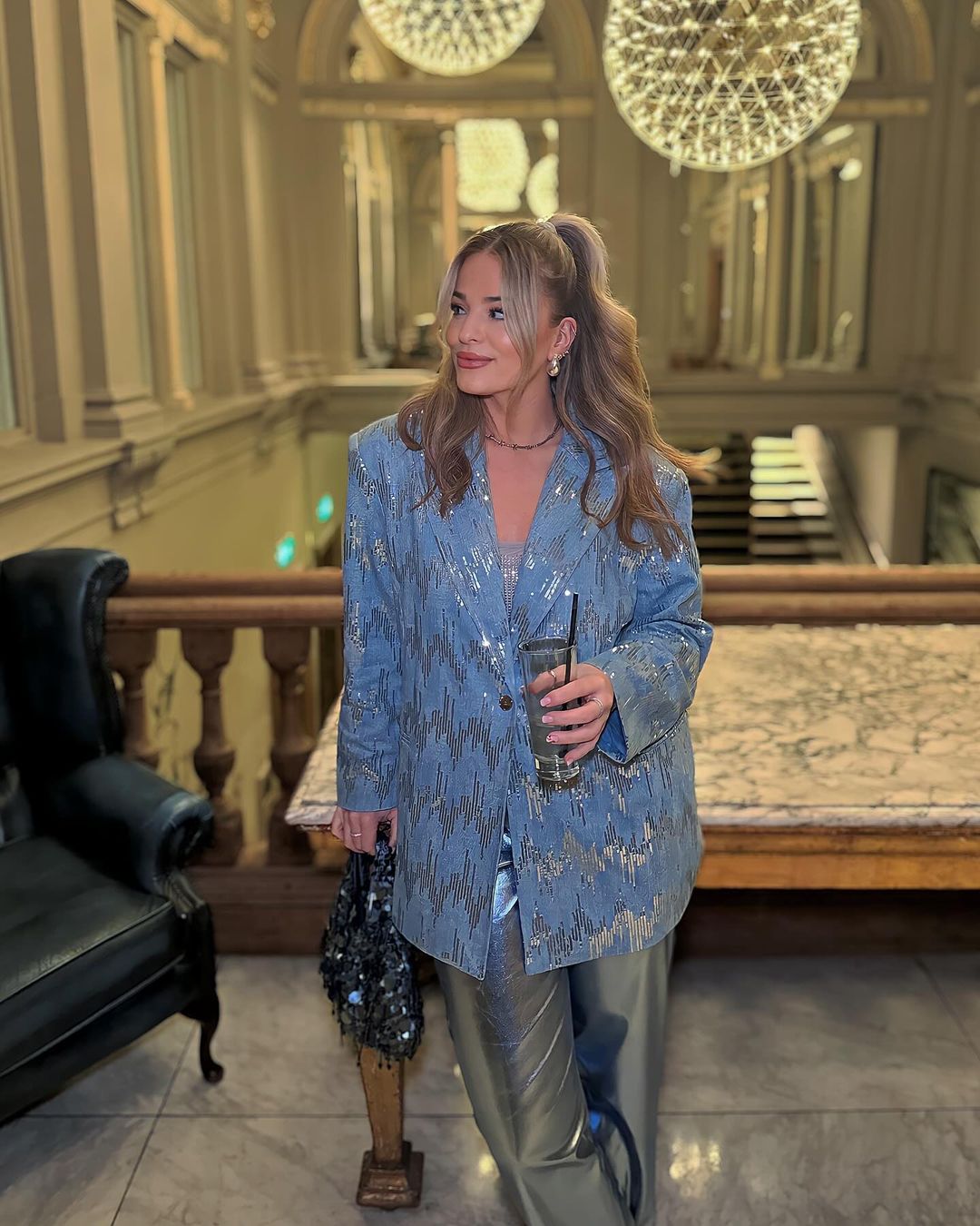 Teddie Embellished Denim Oversized Blazer