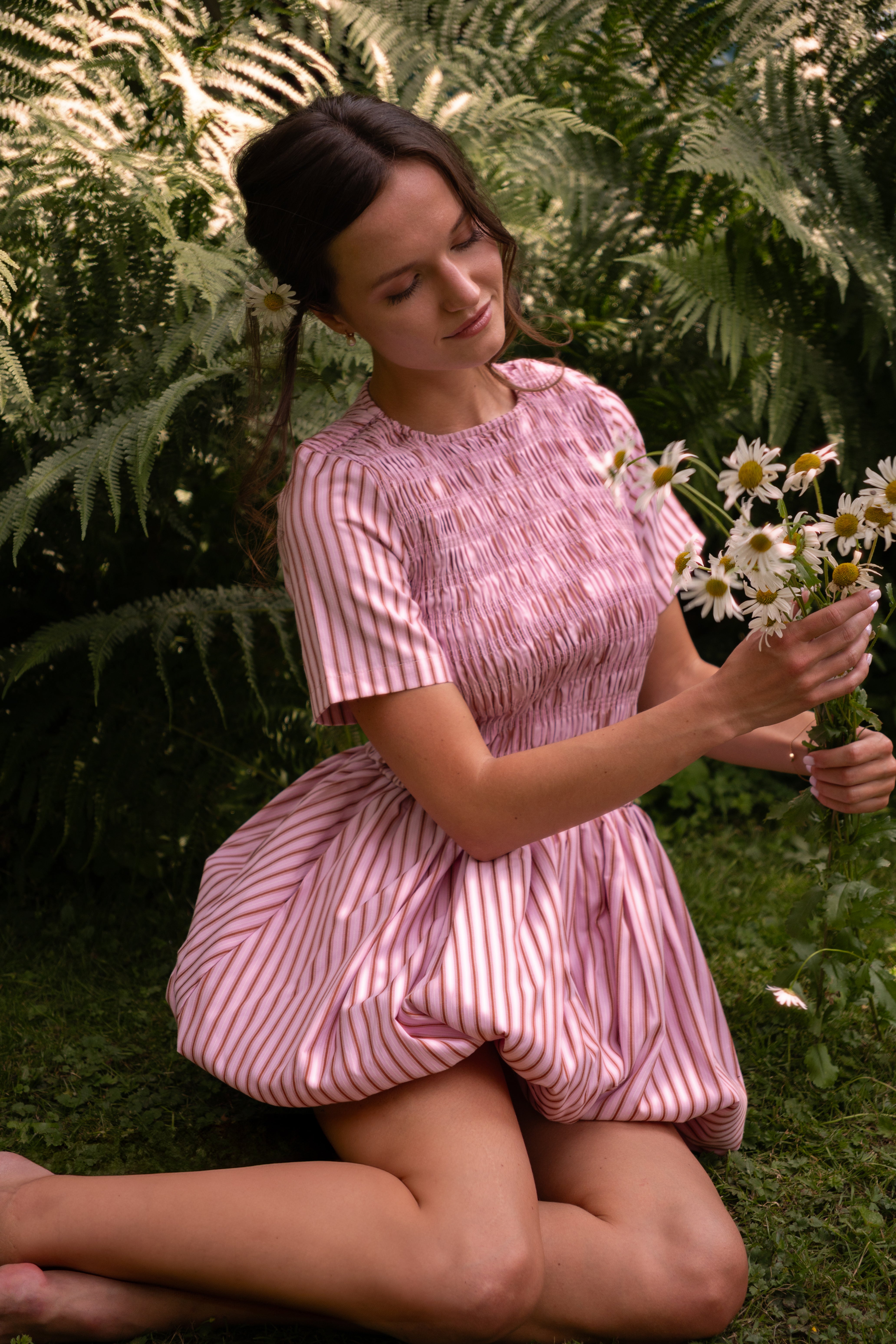 Eleanor Pure Cotton Pink Stripe Mini Puffball Dress