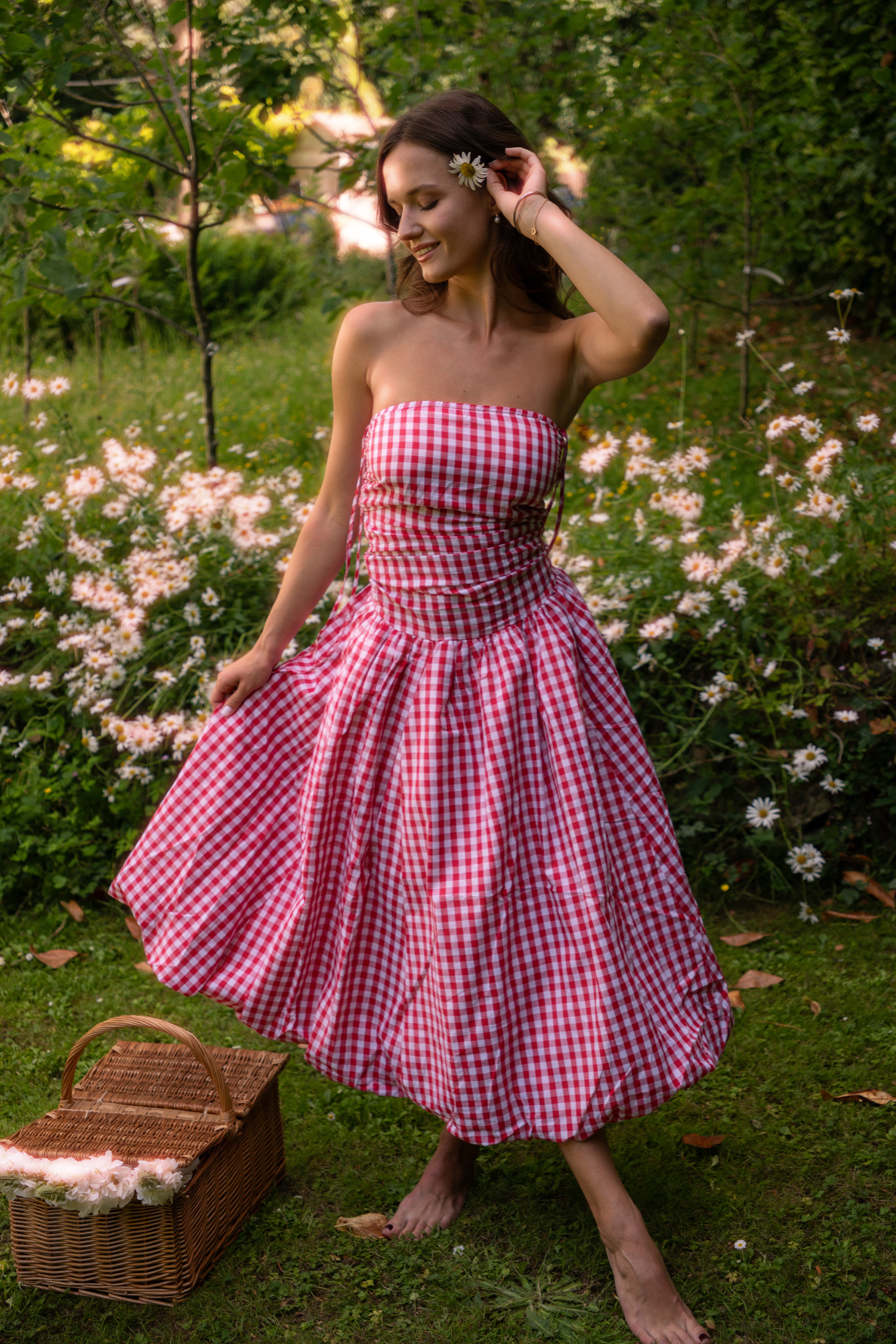 Alexa Red Gingham Puffball Dress
