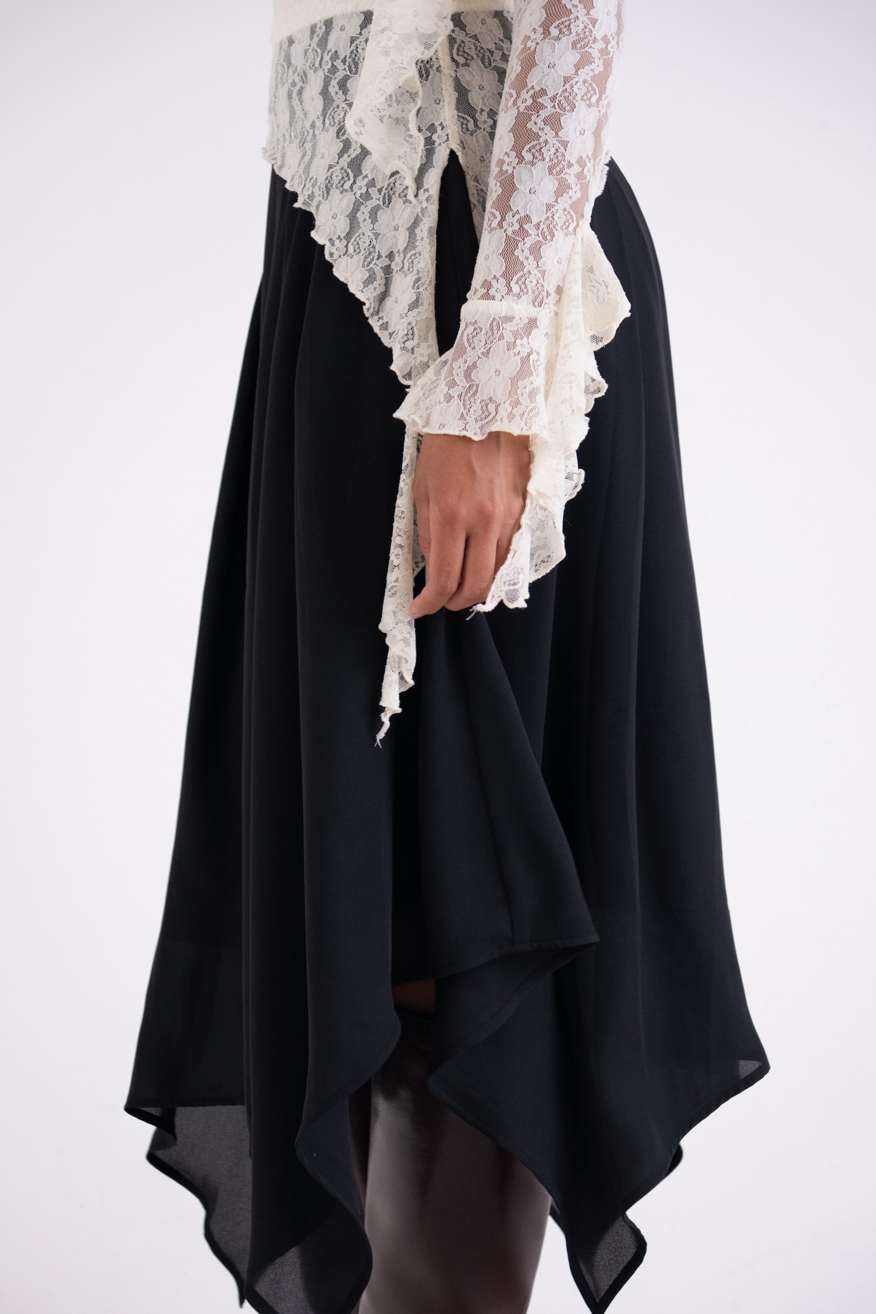 Tilda Black Asymmetric Chiffon Midi Skirt