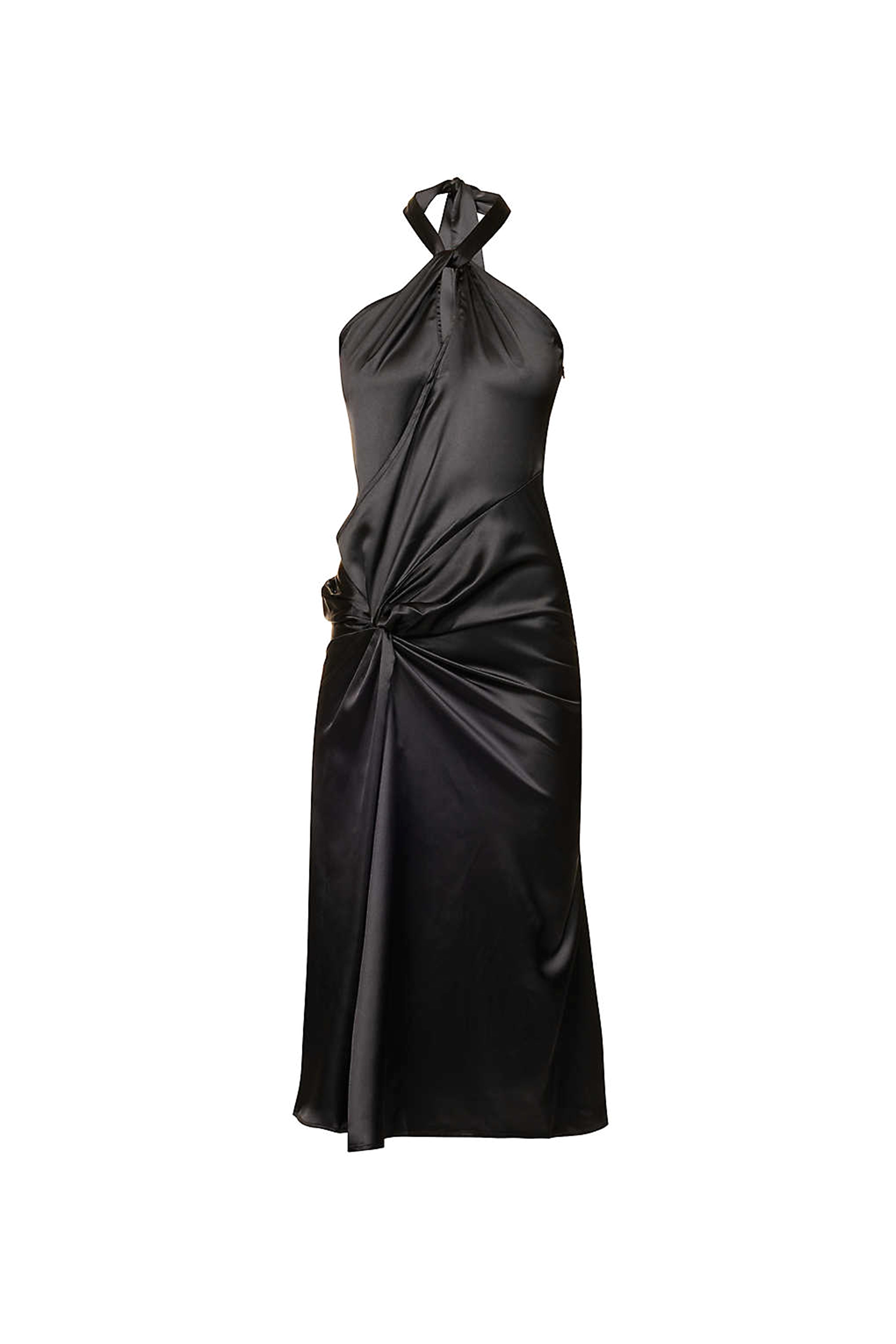 Serena Black Satin Halterneck Midi Dress