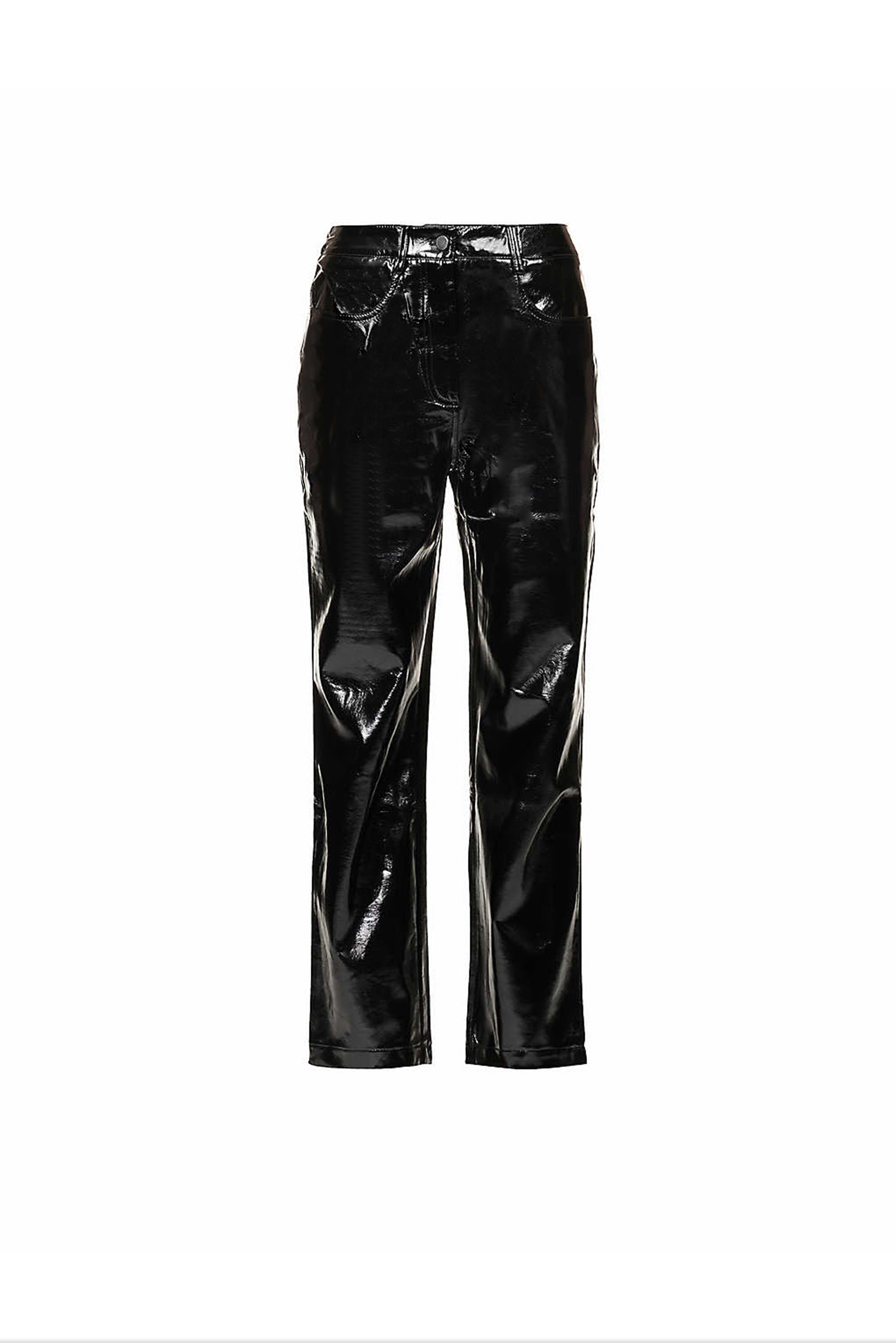 Lupe Black Vinyl Leather Metallic Trousers