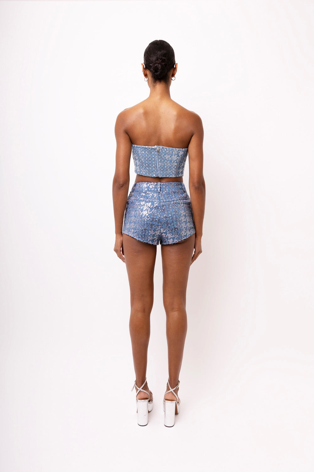 Theo Denim Sequin Embellished Shorts | AMYLYNN